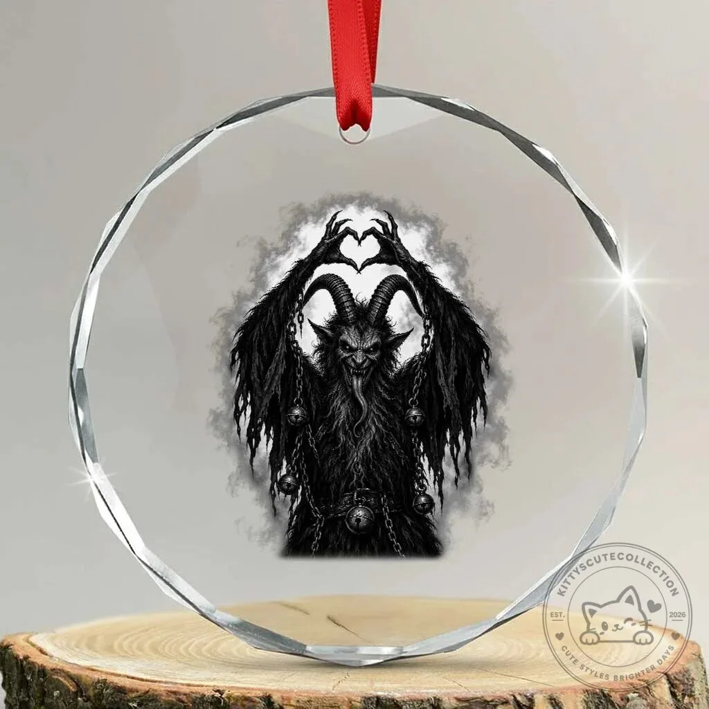 Krampus Making Heart Hands Funny Gothic Horror Christmas Crystal Glass Ornament