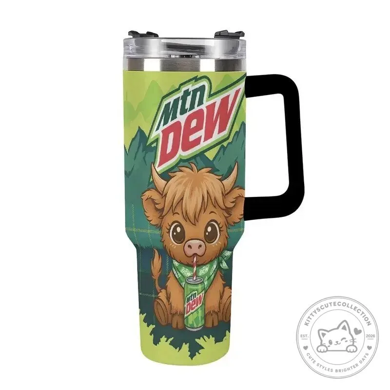 Mountain Dew Highland Cow Cute Animal Pattern Insulated Tumbler with Handle 1 Mountain Dew Highland Cow Cute Animal Pattern Insulated Tumbler with Handle