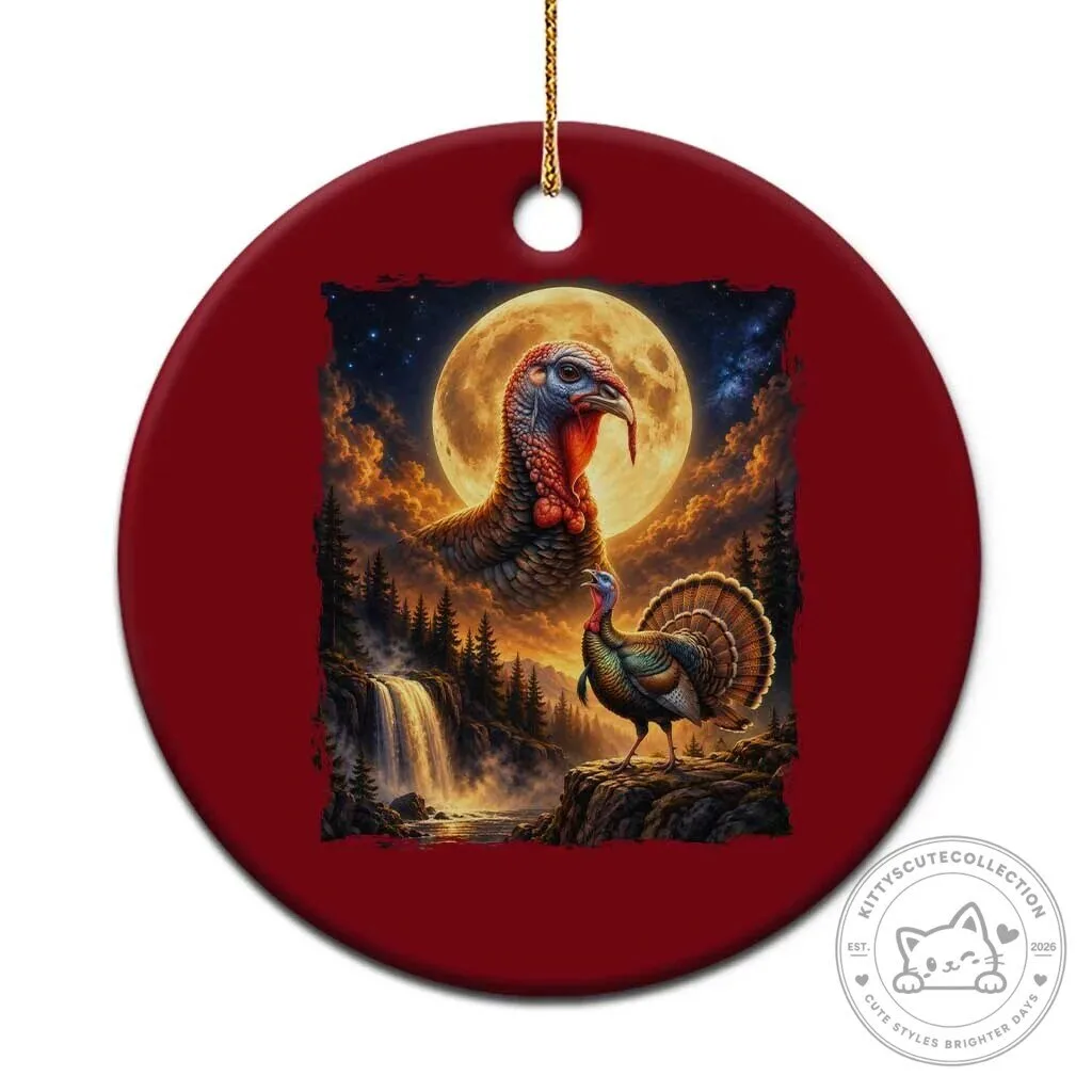 Thanksgiving Turkey Howling at the Moon Wildlife Holiday Ceramic Ornament