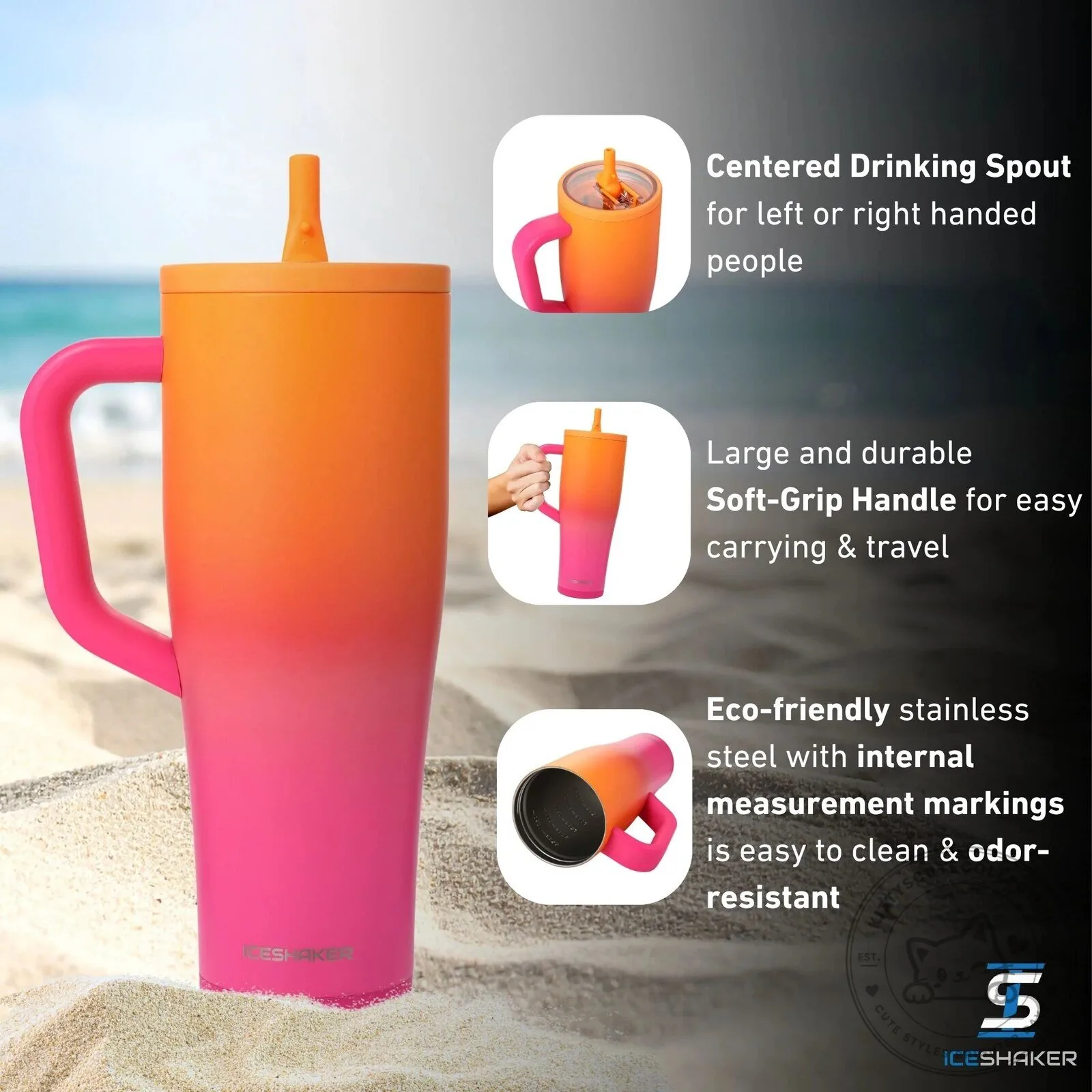 Sunkissed Ombre Insulated Stainless Steel Tumbler with Handle and Straw 14 Sunkissed Ombre Insulated Stainless Steel Tumbler with Handle and Straw