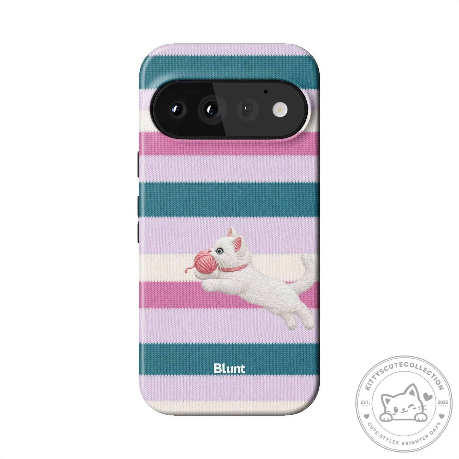 Cute White Kitten Playing with Yarn Ball Striped Pixel Phone Case 15 Cute White Kitten Playing with Yarn Ball Striped Pixel Phone Case