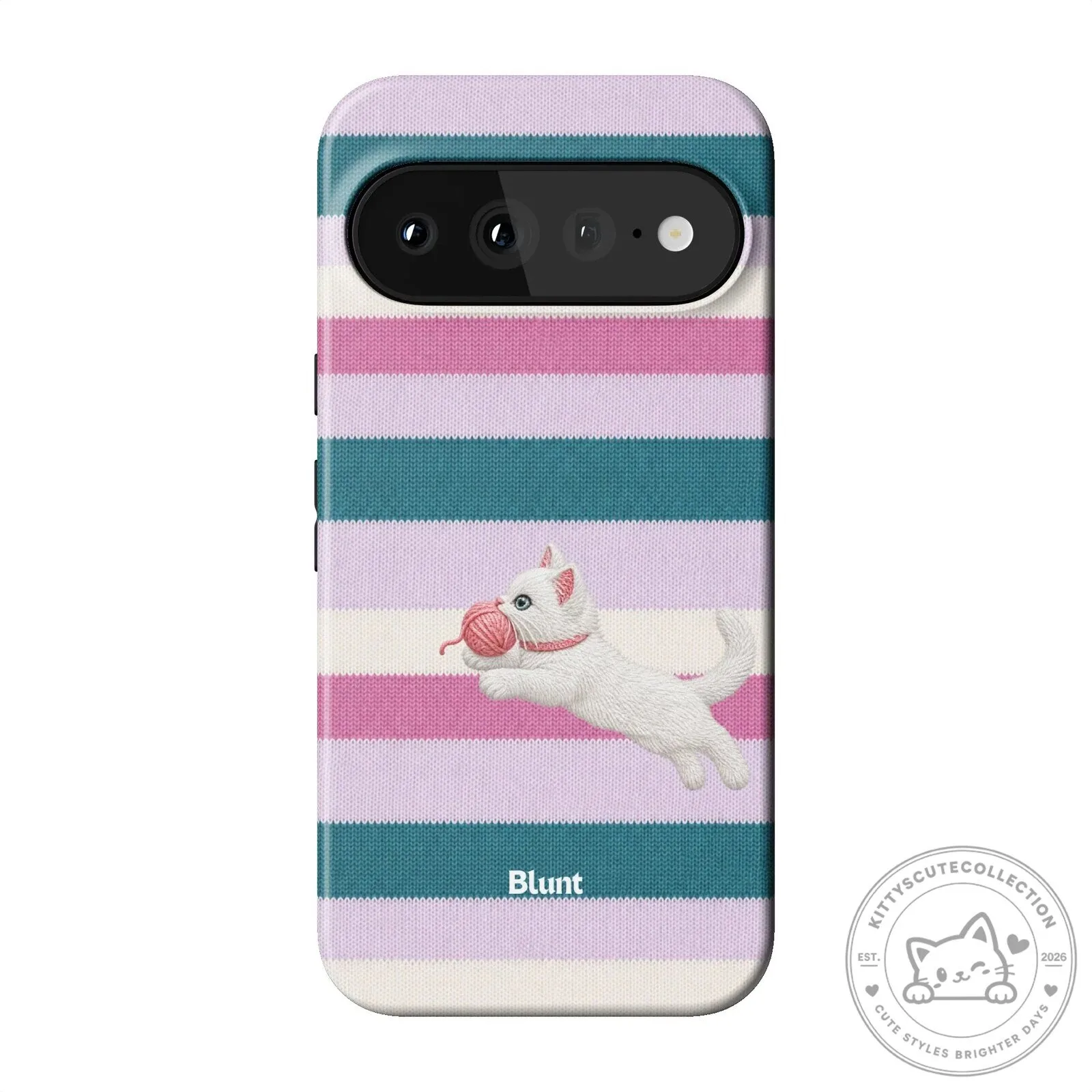 Cute White Kitten Playing with Yarn Ball Striped Pixel Phone Case 16 Cute White Kitten Playing with Yarn Ball Striped Pixel Phone Case