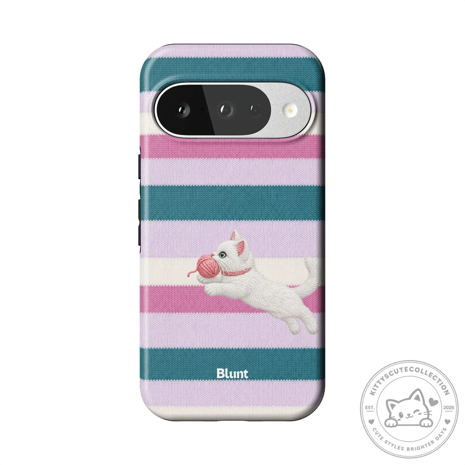 Cute White Kitten Playing with Yarn Ball Striped Pixel Phone Case 17 Cute White Kitten Playing with Yarn Ball Striped Pixel Phone Case