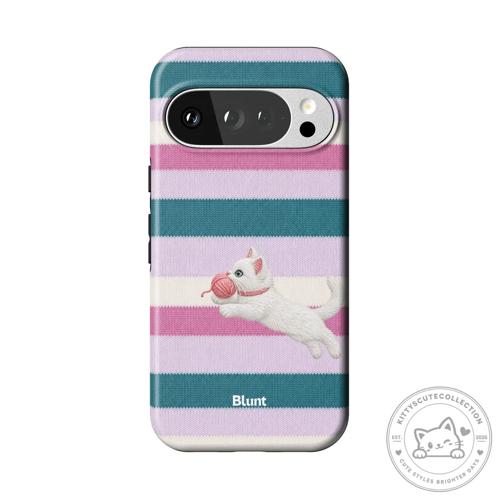 Cute White Kitten Playing with Yarn Ball Striped Pixel Phone Case 18 Cute White Kitten Playing with Yarn Ball Striped Pixel Phone Case