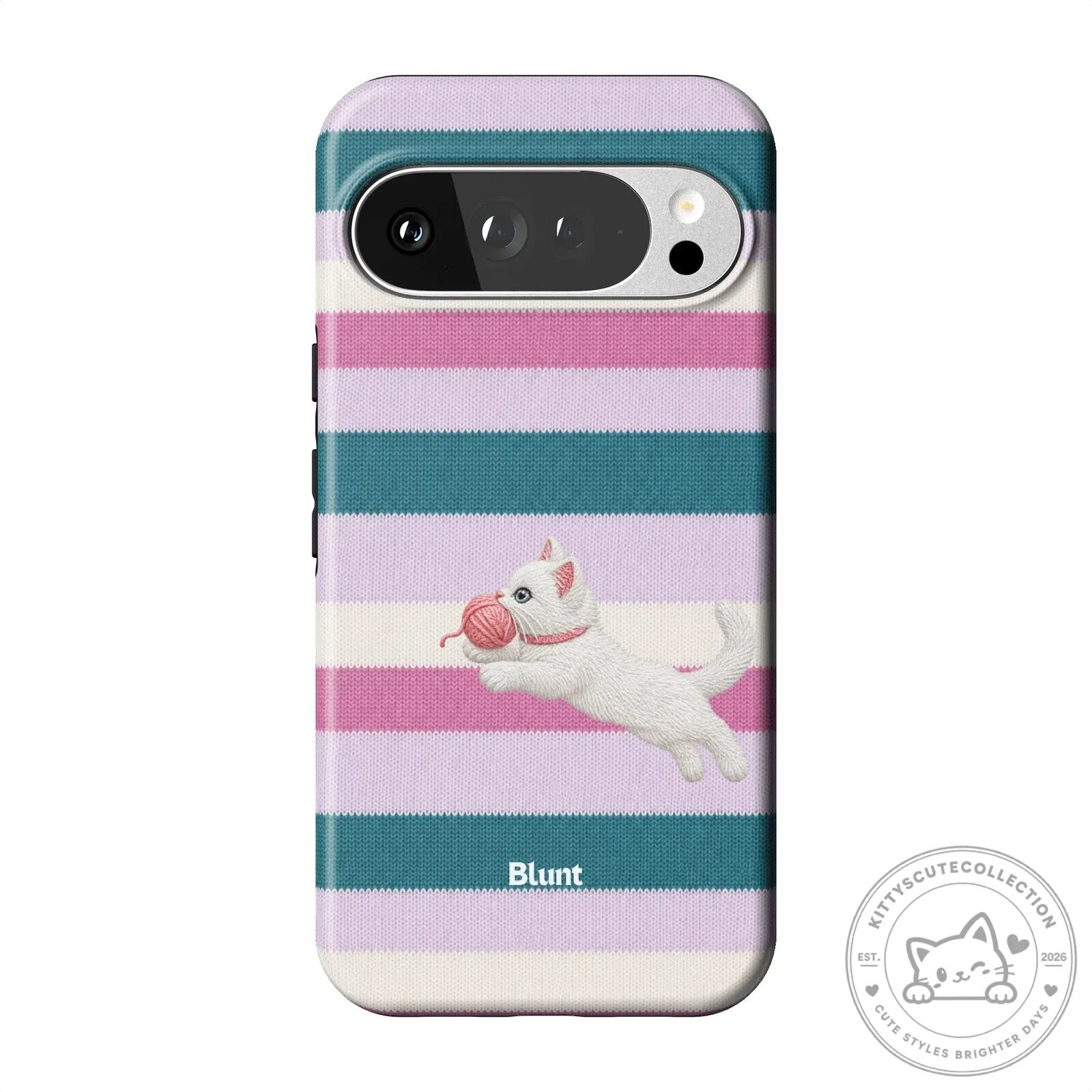 Cute White Kitten Playing with Yarn Ball Striped Pixel Phone Case 19 Cute White Kitten Playing with Yarn Ball Striped Pixel Phone Case