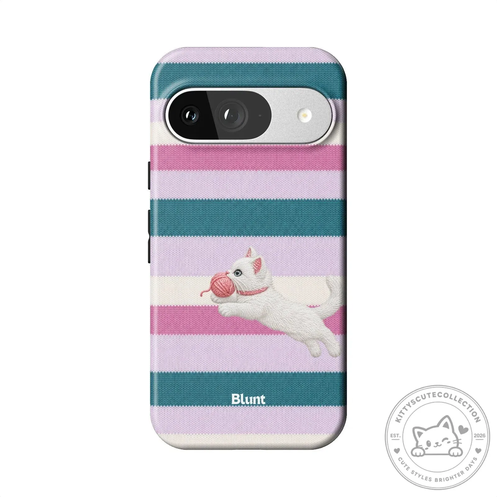 Cute White Kitten Playing with Yarn Ball Striped Pixel Phone Case 20 Cute White Kitten Playing with Yarn Ball Striped Pixel Phone Case