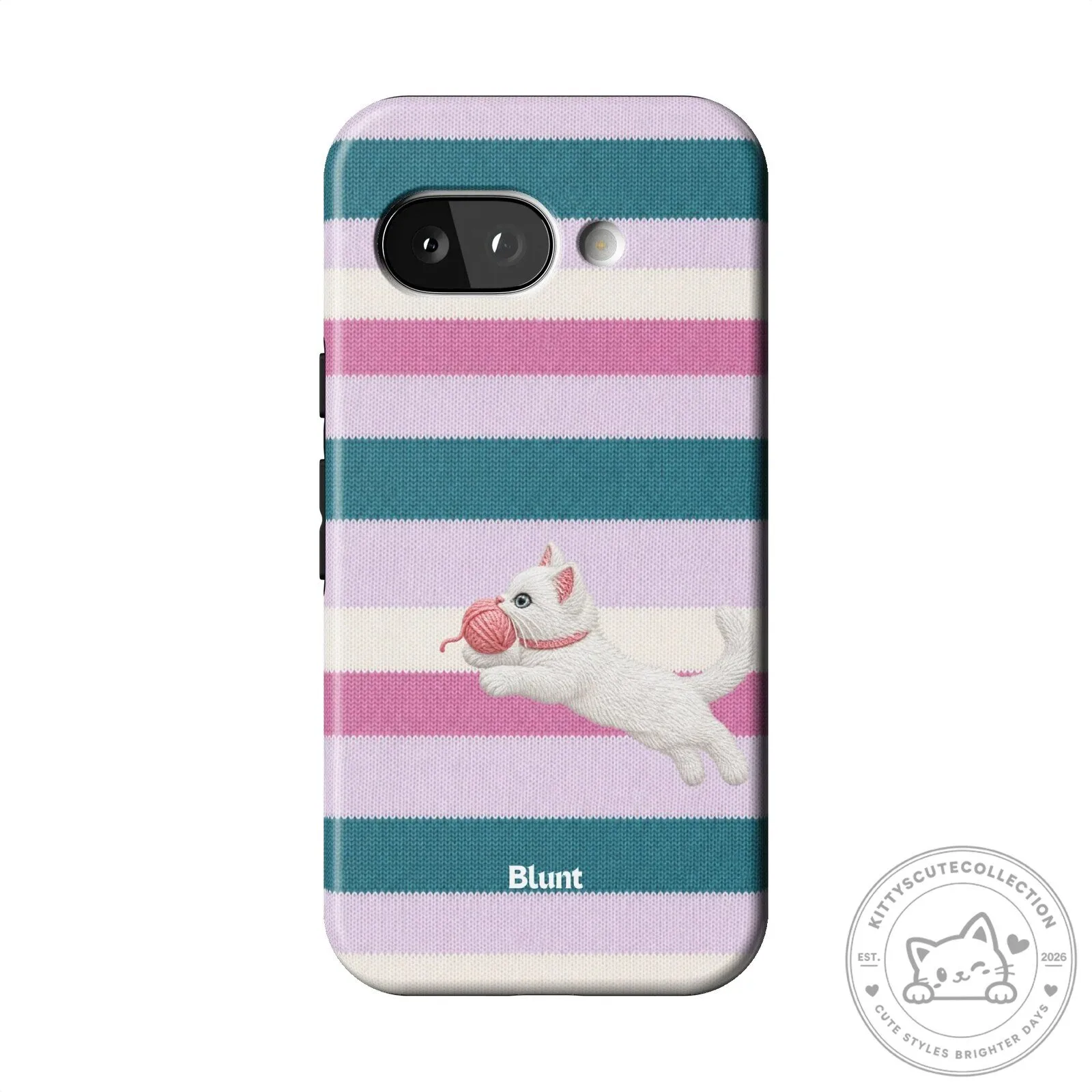 Cute White Kitten Playing with Yarn Ball Striped Pixel Phone Case 21 Cute White Kitten Playing with Yarn Ball Striped Pixel Phone Case