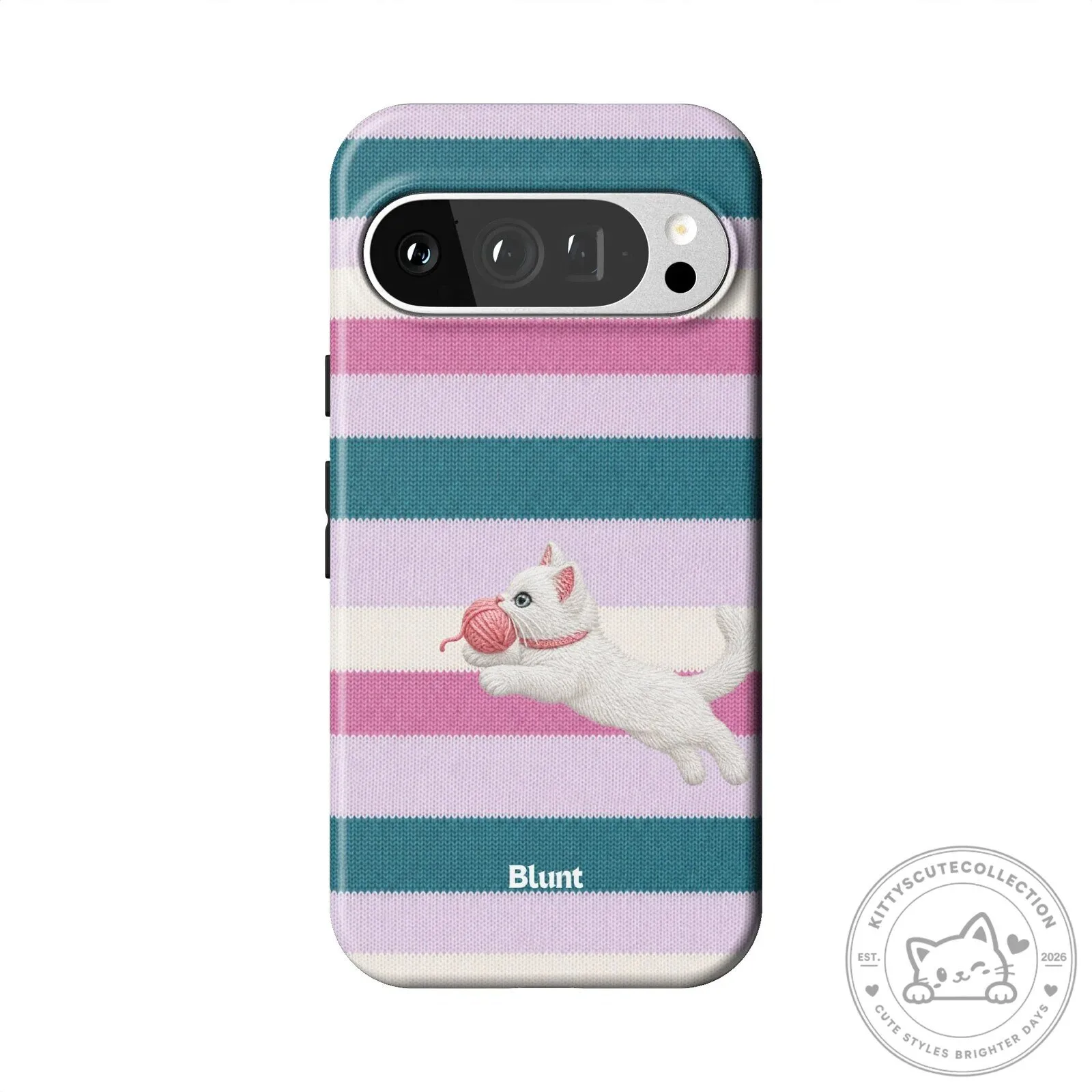 Cute White Kitten Playing with Yarn Ball Striped Pixel Phone Case 22 Cute White Kitten Playing with Yarn Ball Striped Pixel Phone Case