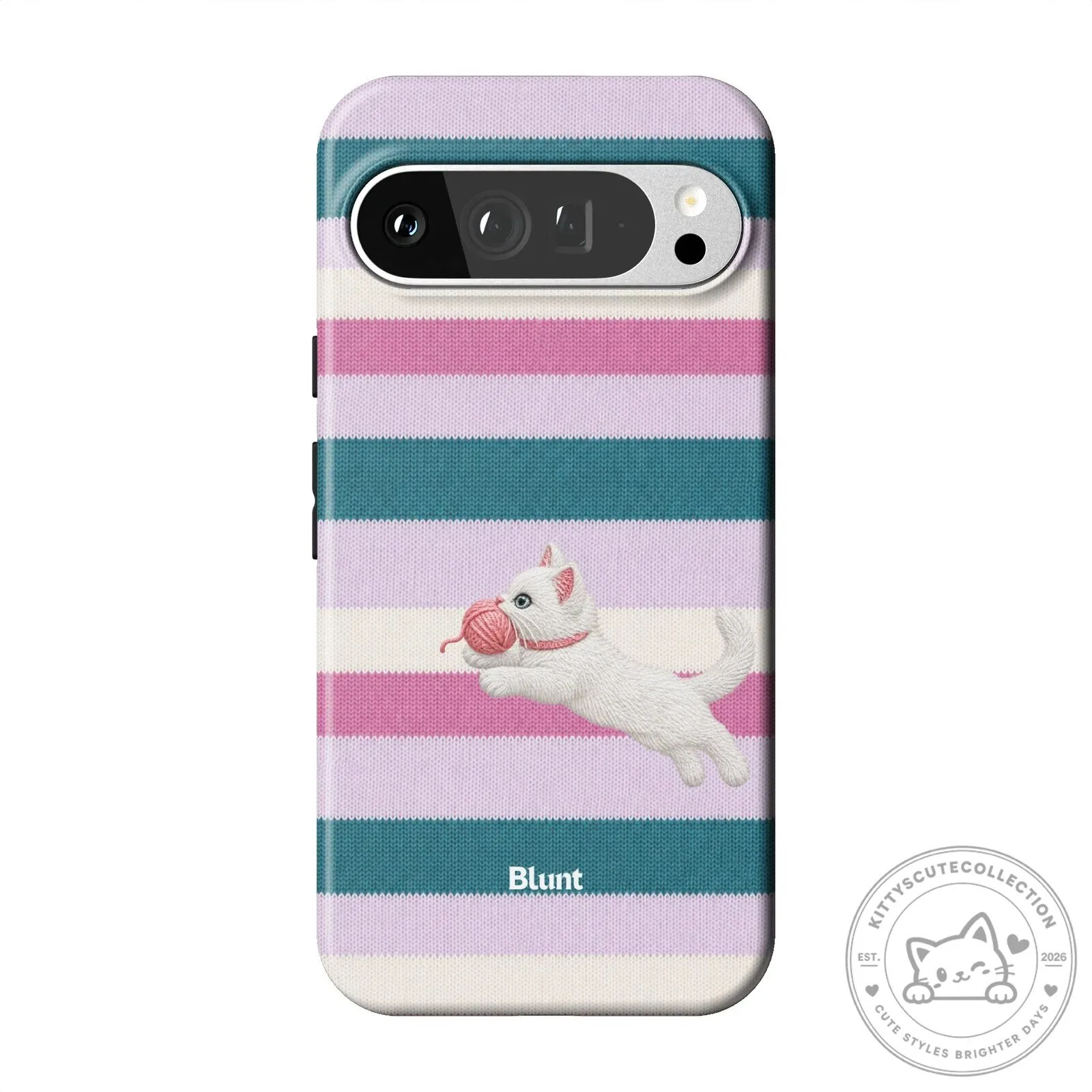 Cute White Kitten Playing with Yarn Ball Striped Pixel Phone Case 23 Cute White Kitten Playing with Yarn Ball Striped Pixel Phone Case
