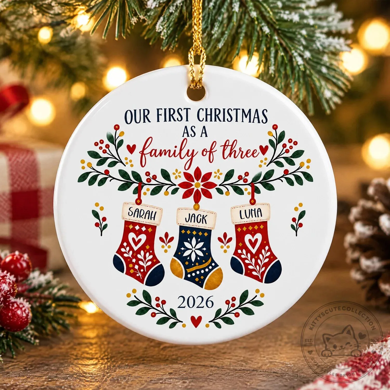 Our First Christmas As A Family Of Three Personalized Ceramic Ornament 9 Our First Christmas As A Family Of Three Personalized Ceramic Ornament