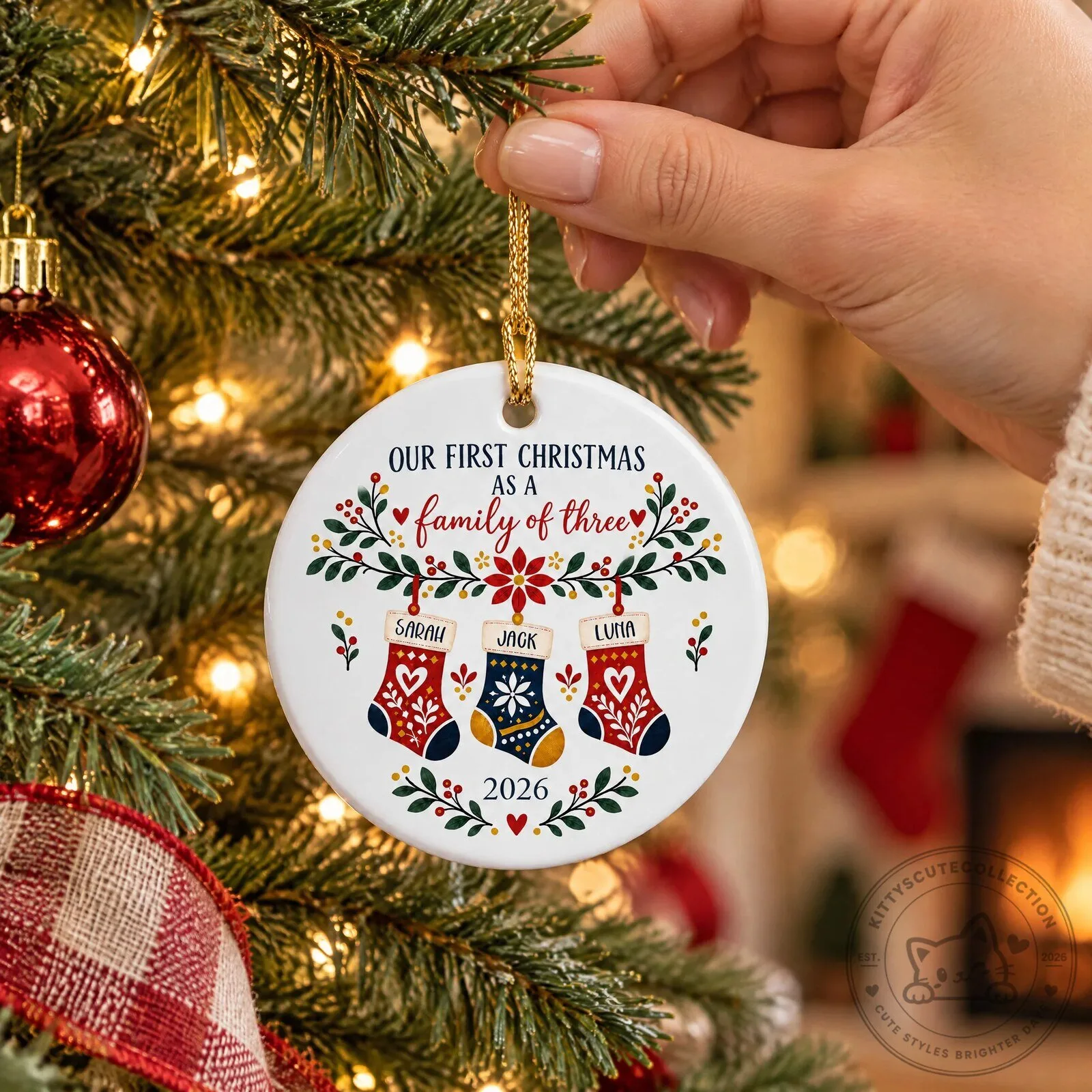Our First Christmas As A Family Of Three Personalized Ceramic Ornament 11 Our First Christmas As A Family Of Three Personalized Ceramic Ornament