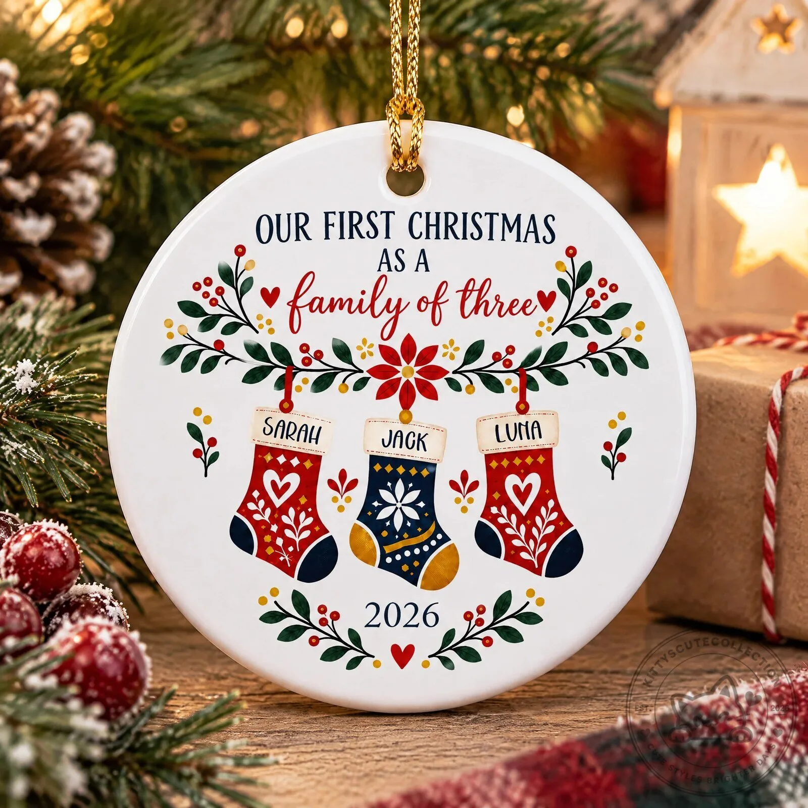 Our First Christmas As A Family Of Three Personalized Ceramic Ornament 12 Our First Christmas As A Family Of Three Personalized Ceramic Ornament