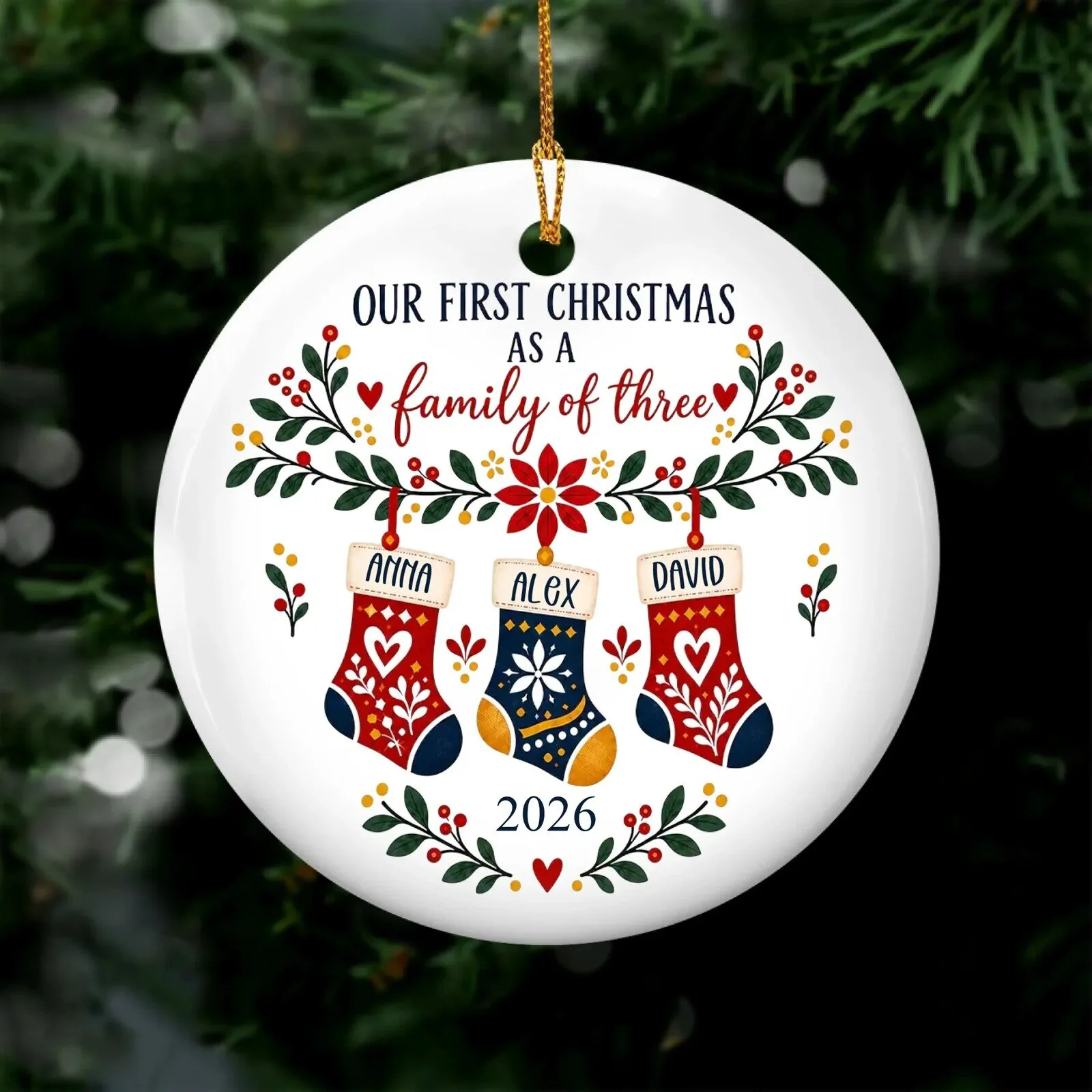 Our First Christmas As A Family Of Three Personalized Ceramic Ornament 13 Our First Christmas As A Family Of Three Personalized Ceramic Ornament