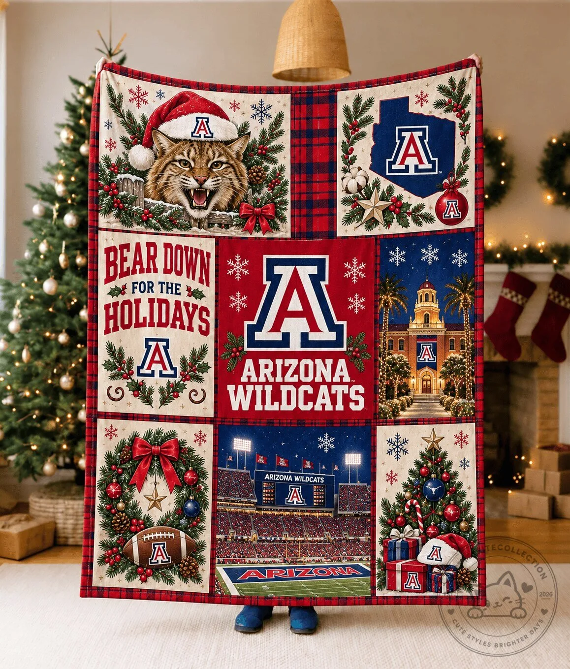 Arizona Wildcats Christmas Holiday Bear Down Quilted Blanket