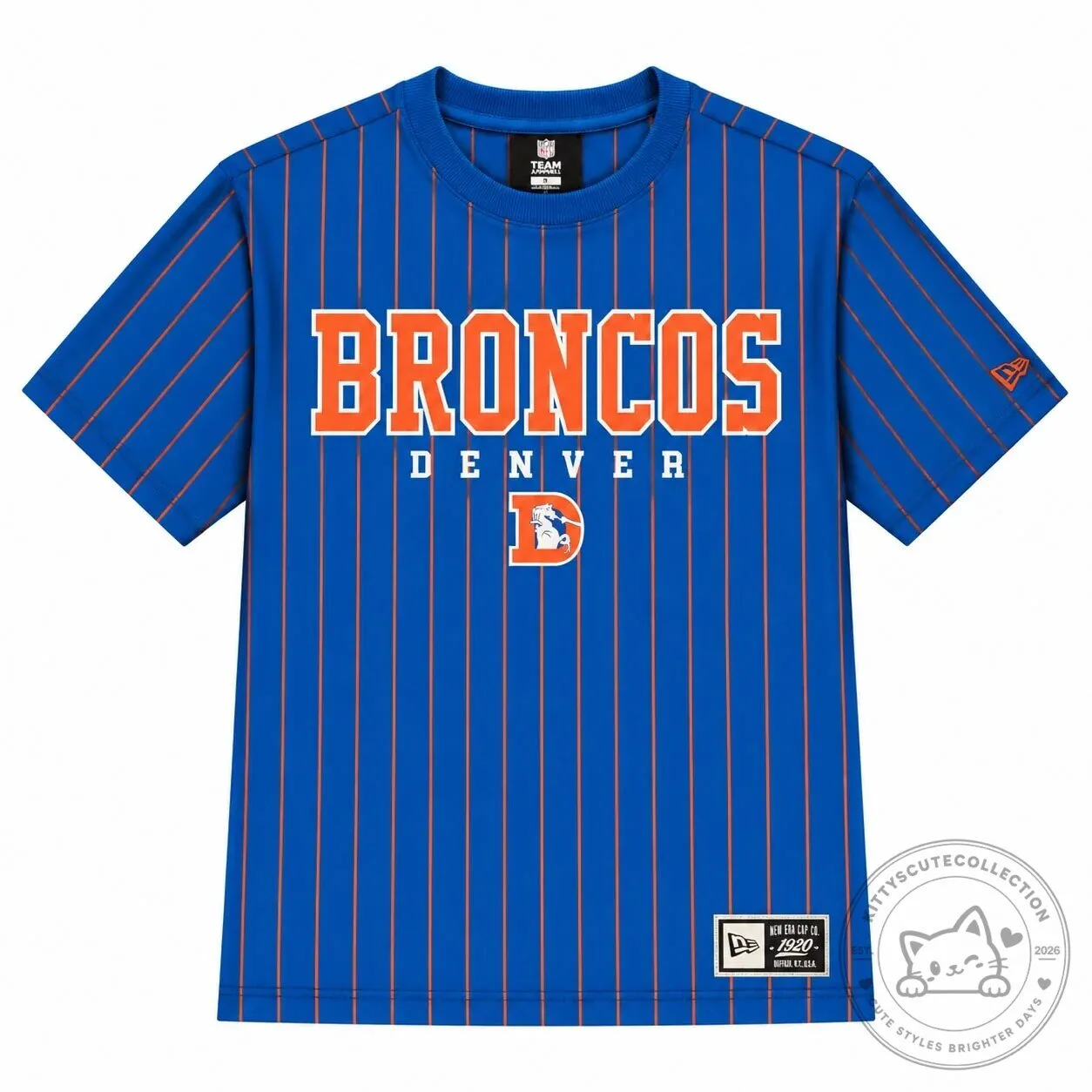 Denver Broncos NFL Team Name Pinstripe Blue T-Shirt
