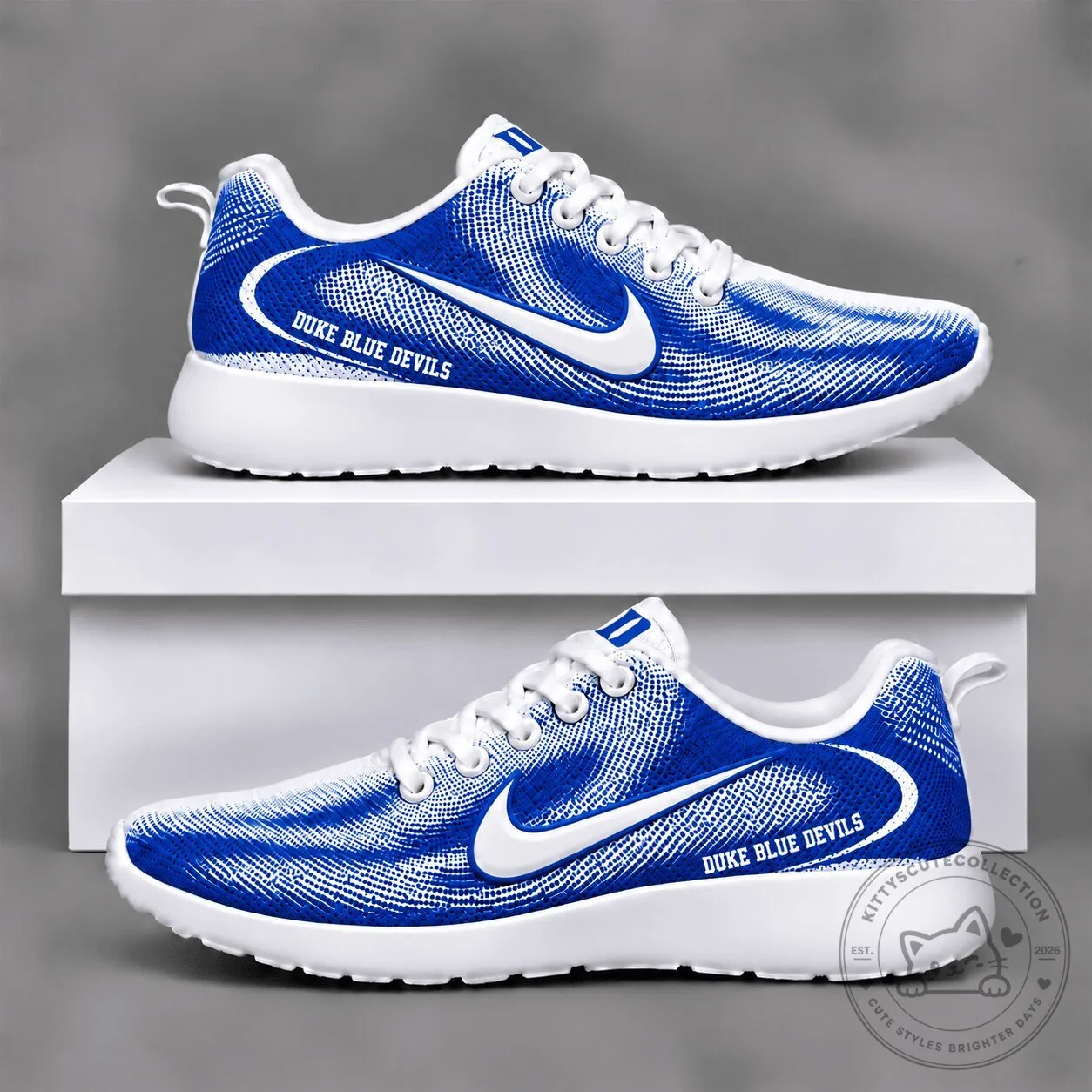 Duke Blue Devils Team Logo Blue and White Pattern Running Shoes