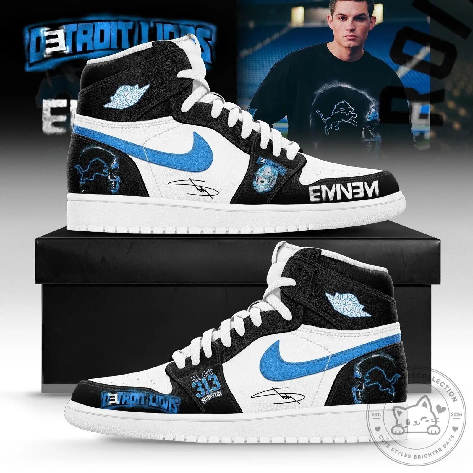 Eminem Detroit Lions Thanksgiving Halftime Show Custom Air Jordan 1 Sneakers