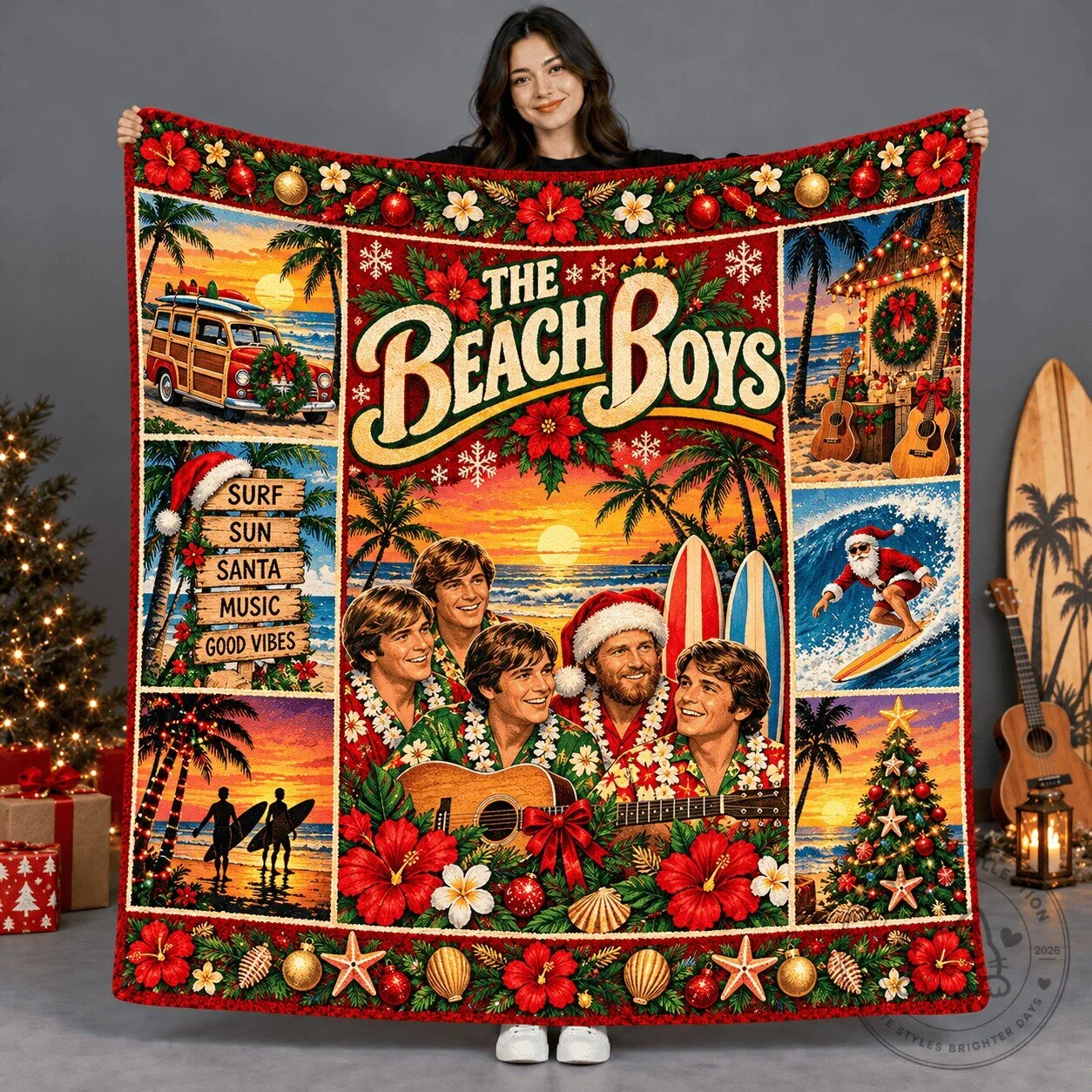 The Beach Boys Christmas Patchwork Fleece Blanket for Music Fans 1 The Beach Boys Christmas Patchwork Fleece Blanket for Music Fans