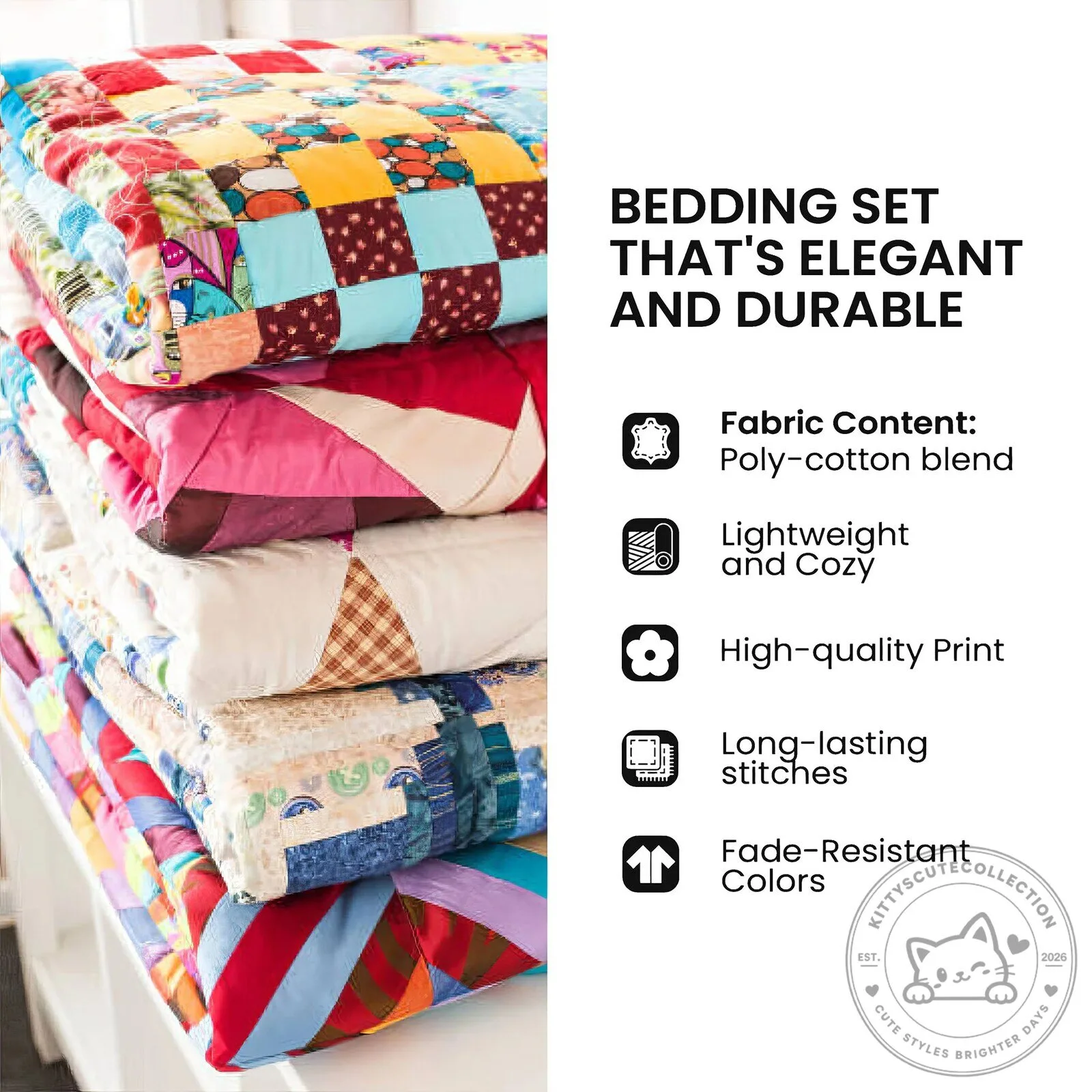 Quilted Bedding Set Featuring Folk Art Cats and Matching Pillow Shams 11 Quilted Bedding Set Featuring Folk Art Cats and Matching Pillow Shams