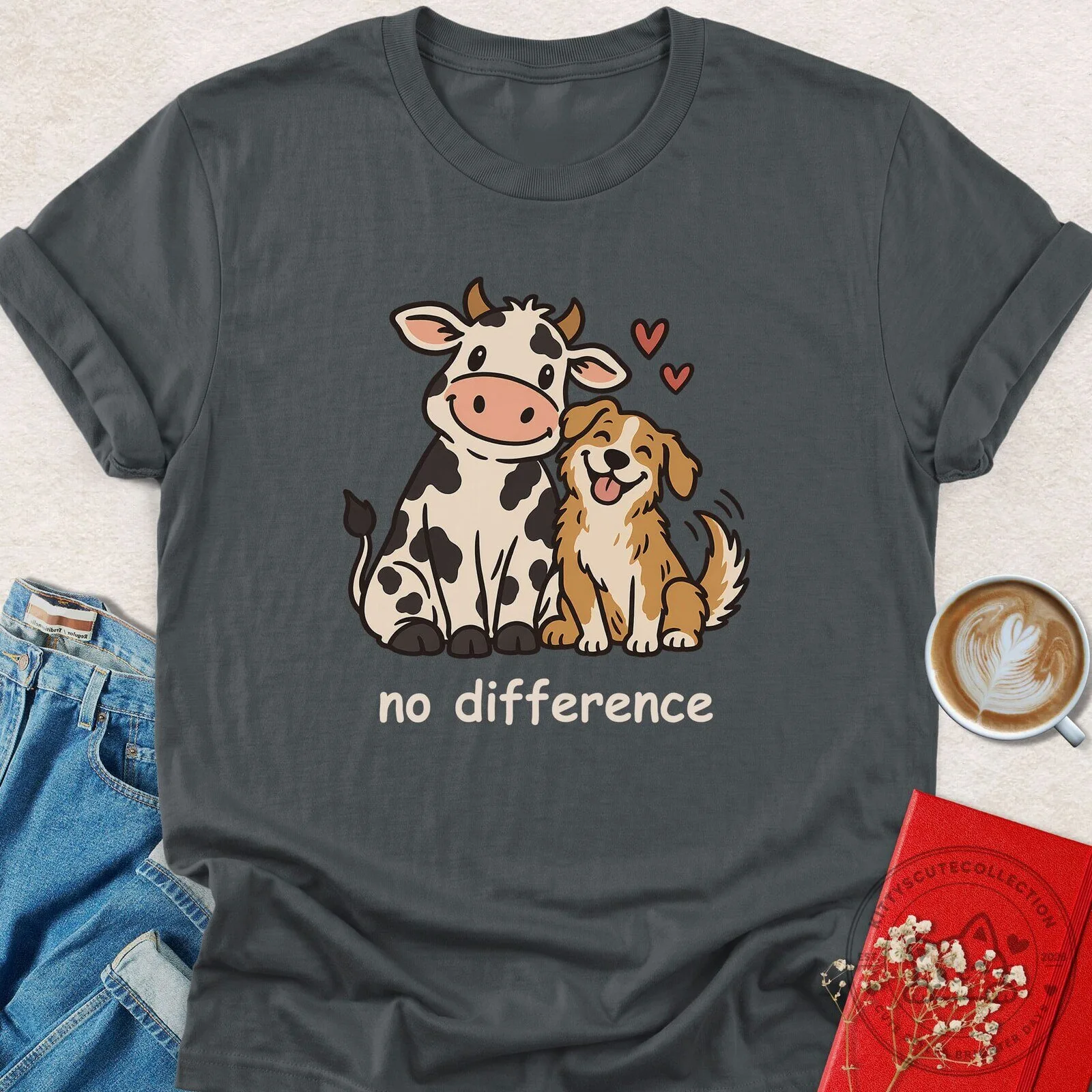 Cute Cow and Dog Friendship No Difference T-Shirt