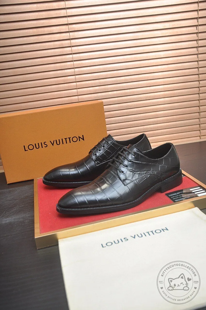 Louis Vuitton Black Alligator Embossed Leather Oxford Shoes