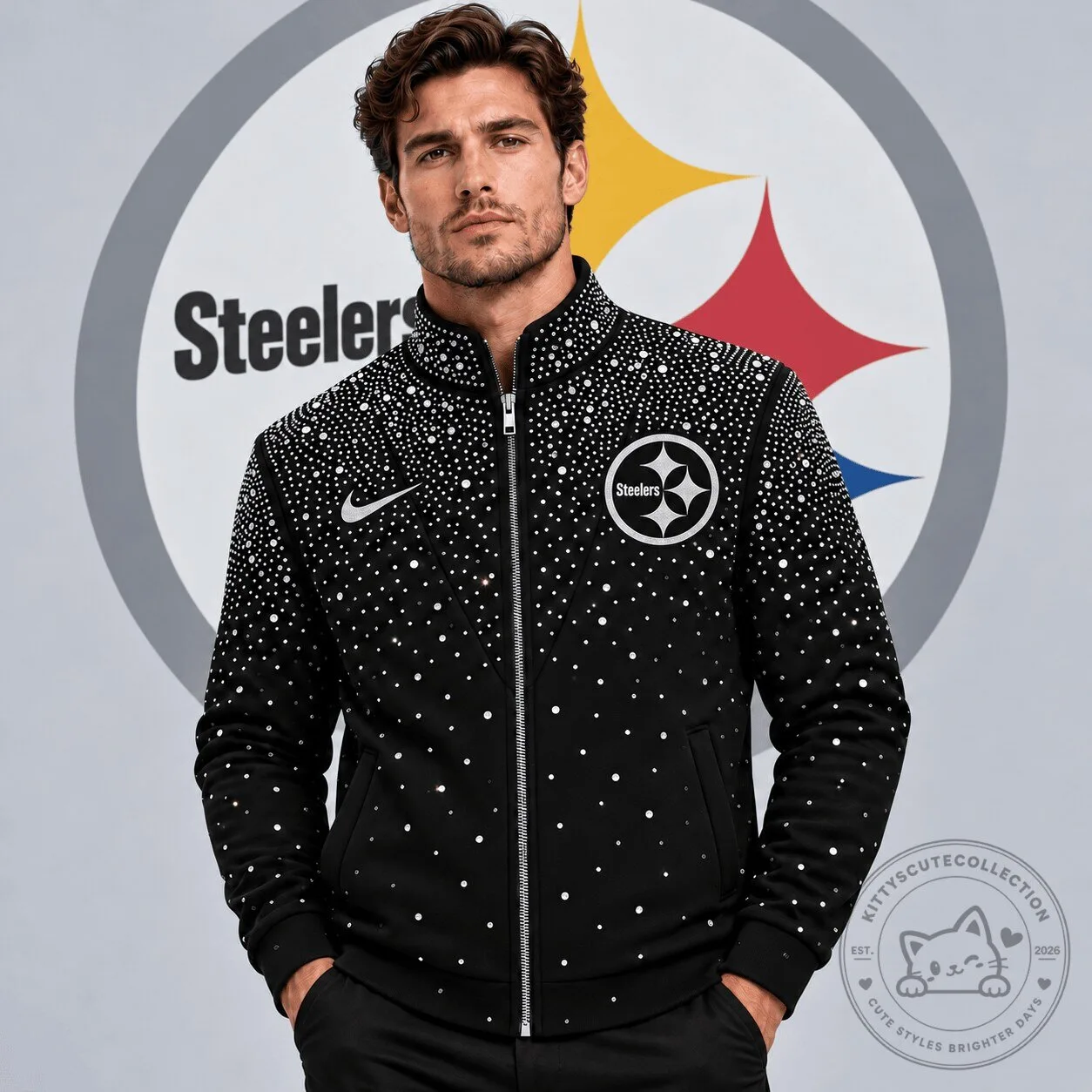 Pittsburgh Steelers Rhinestone Embellished Full Zip Track Jacket