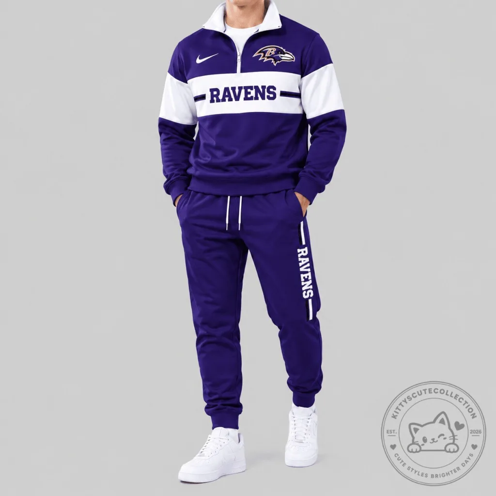 Baltimore Ravens NFL Chest Stripe Quarter Zip Tracksuit Set Baltimore Ravens NFL Chest Stripe Quarter Zip Tracksuit Set