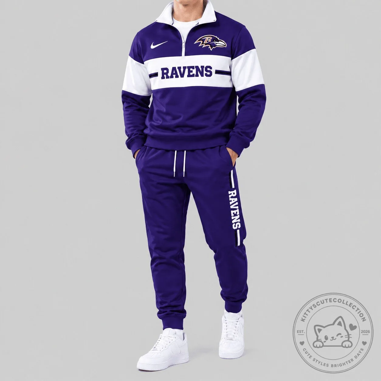 Baltimore Ravens NFL Chest Stripe Quarter Zip Tracksuit Set