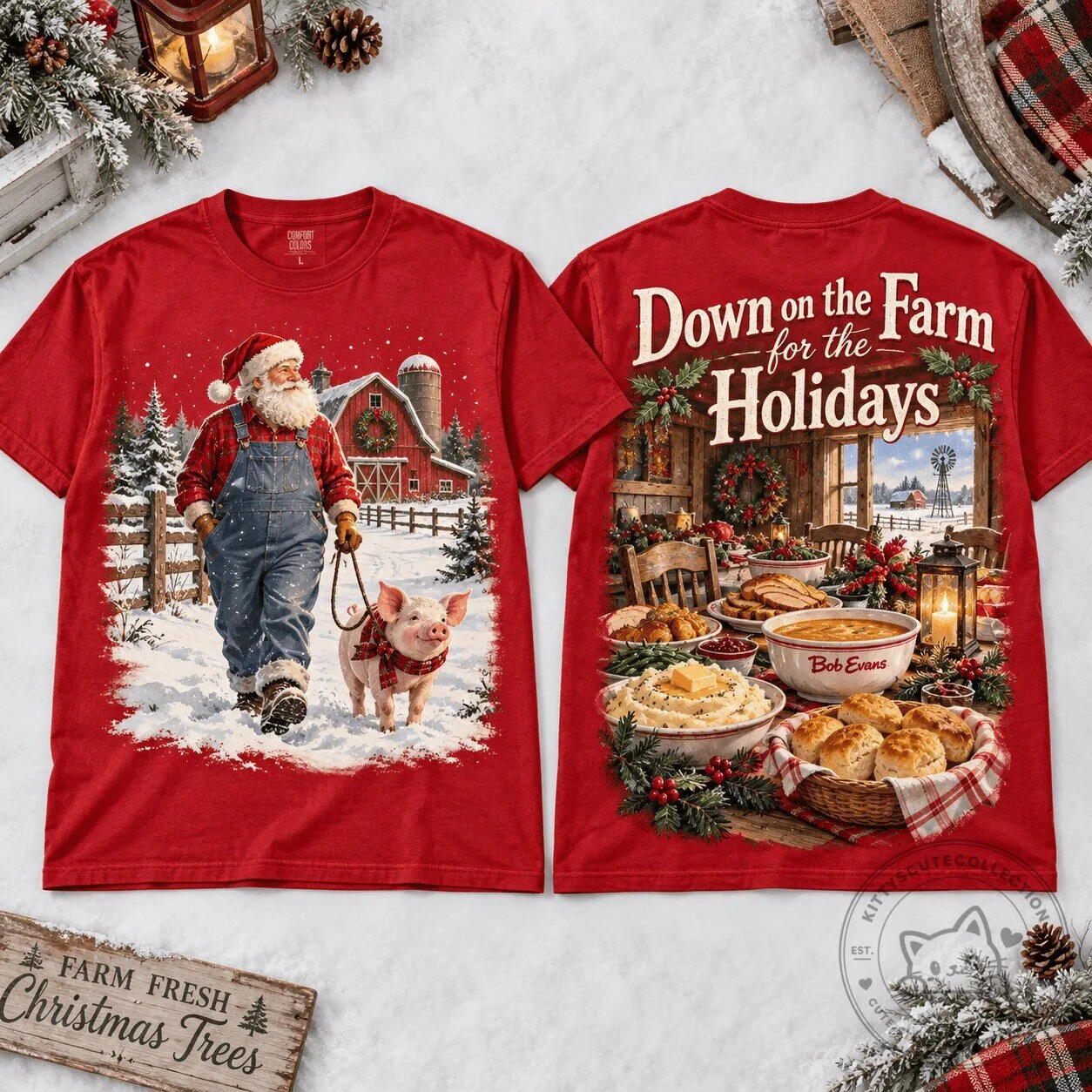 Christmas Farmhouse T-Shirt featuring Bob Evans' Santa Piglet for a festive holiday feast 2 Christmas Farmhouse T-Shirt featuring Bob Evans' Santa Piglet for a festive holiday feast