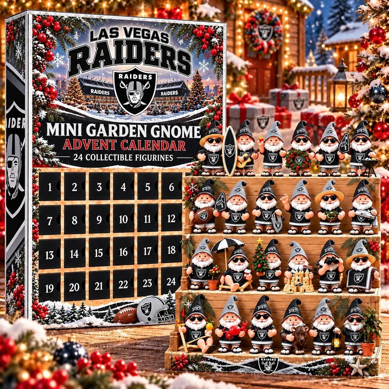 Las Vegas Raiders Mini Garden Gnome Advent Calendar 24 Collectible Figurines 2D