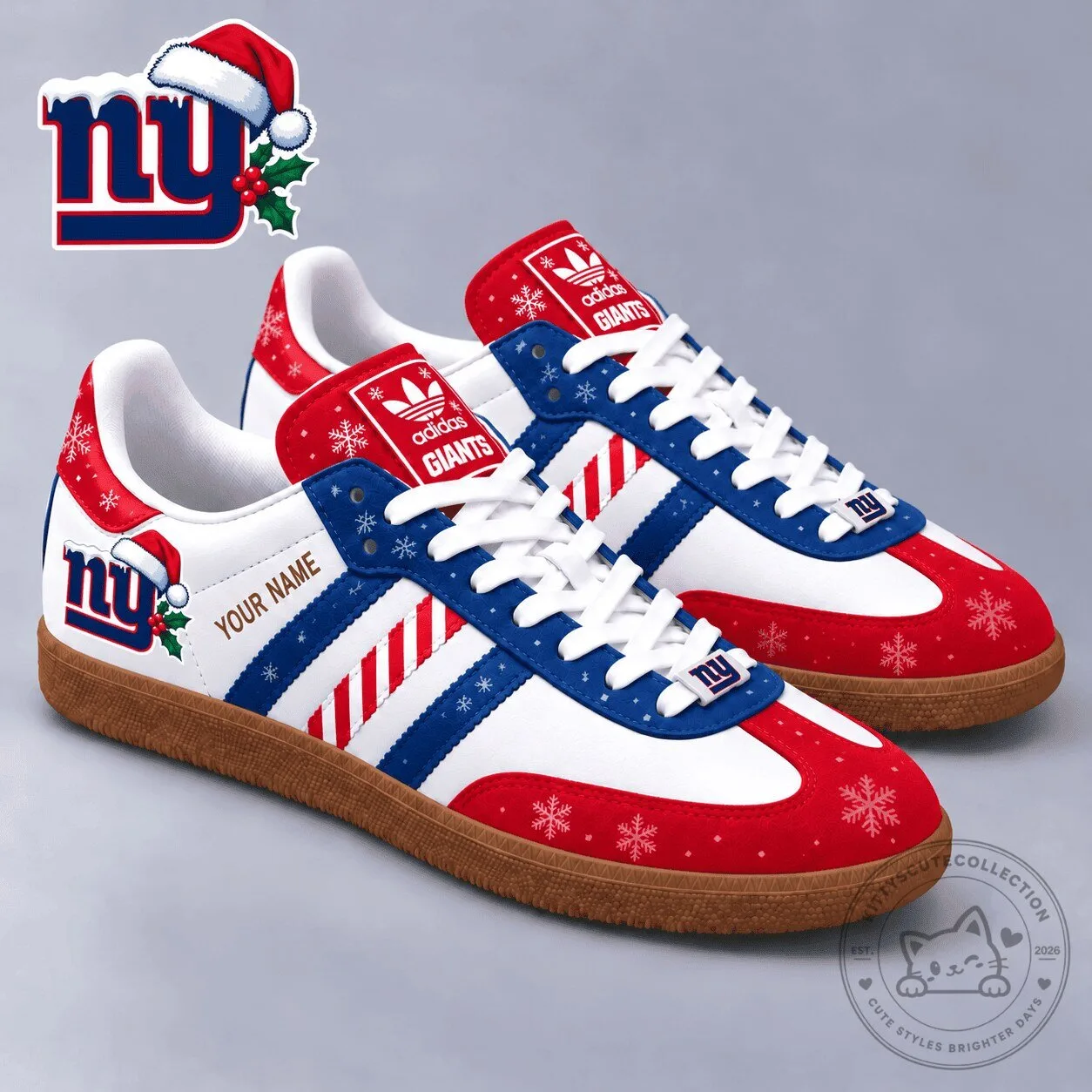 New York Giants Christmas Holiday Custom Name Adidas Samba Style Shoes