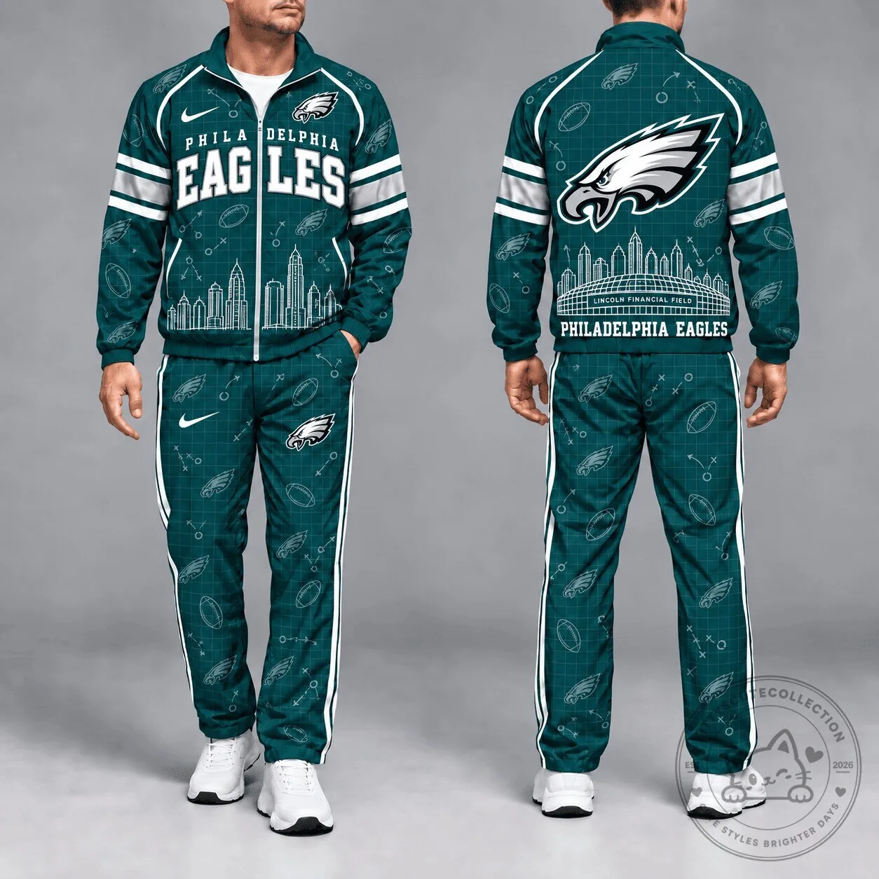 Philadelphia Eagles Football Team Green Tracksuit Jacket and Pants Set