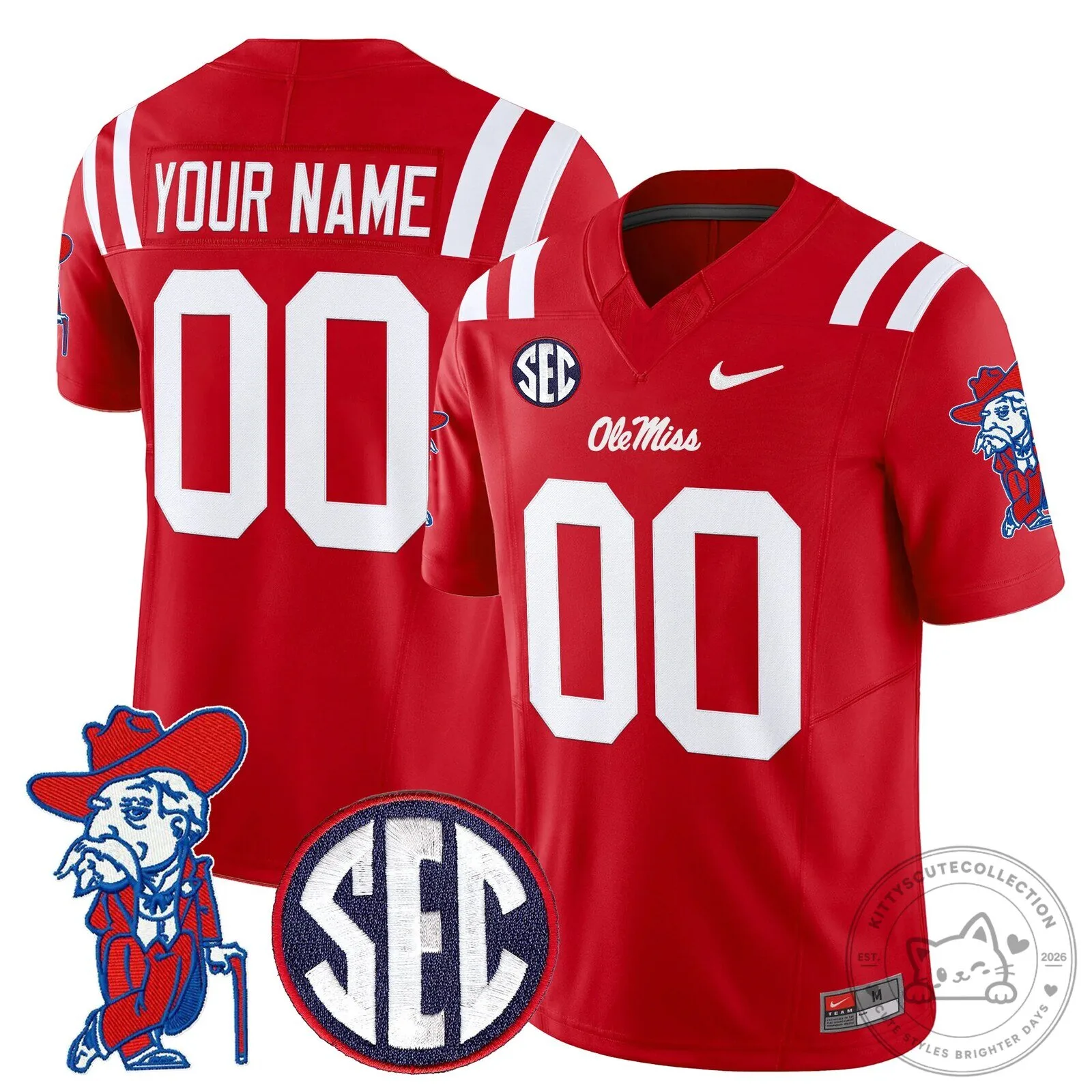 Ole Miss Rebels Custom Red College Football Jersey with Your Name and Number