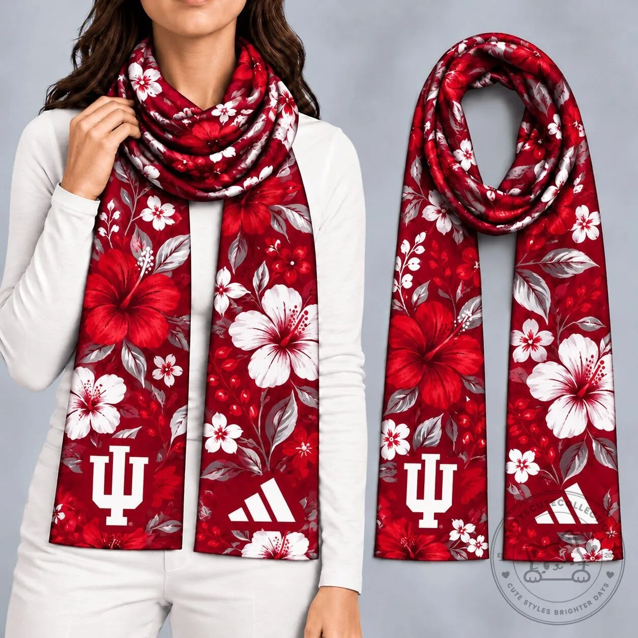 Indiana Hoosiers Floral Game Day Scarf for Women with Hibiscus and Berries
