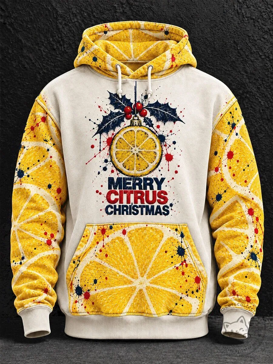 Merry Citrus Christmas Holiday Lemon Slice Pattern Hoodie
