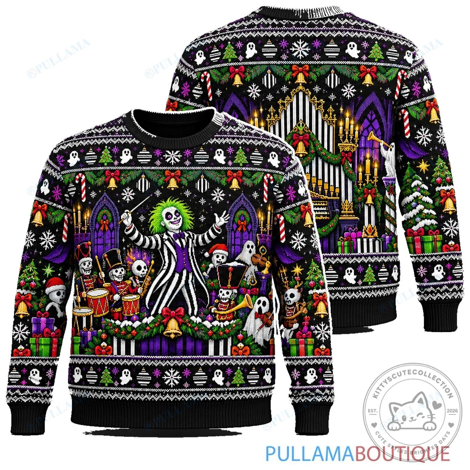 Beetlejuice Ghost Christmas Orchestra Ugly Holiday Sweatshirt
