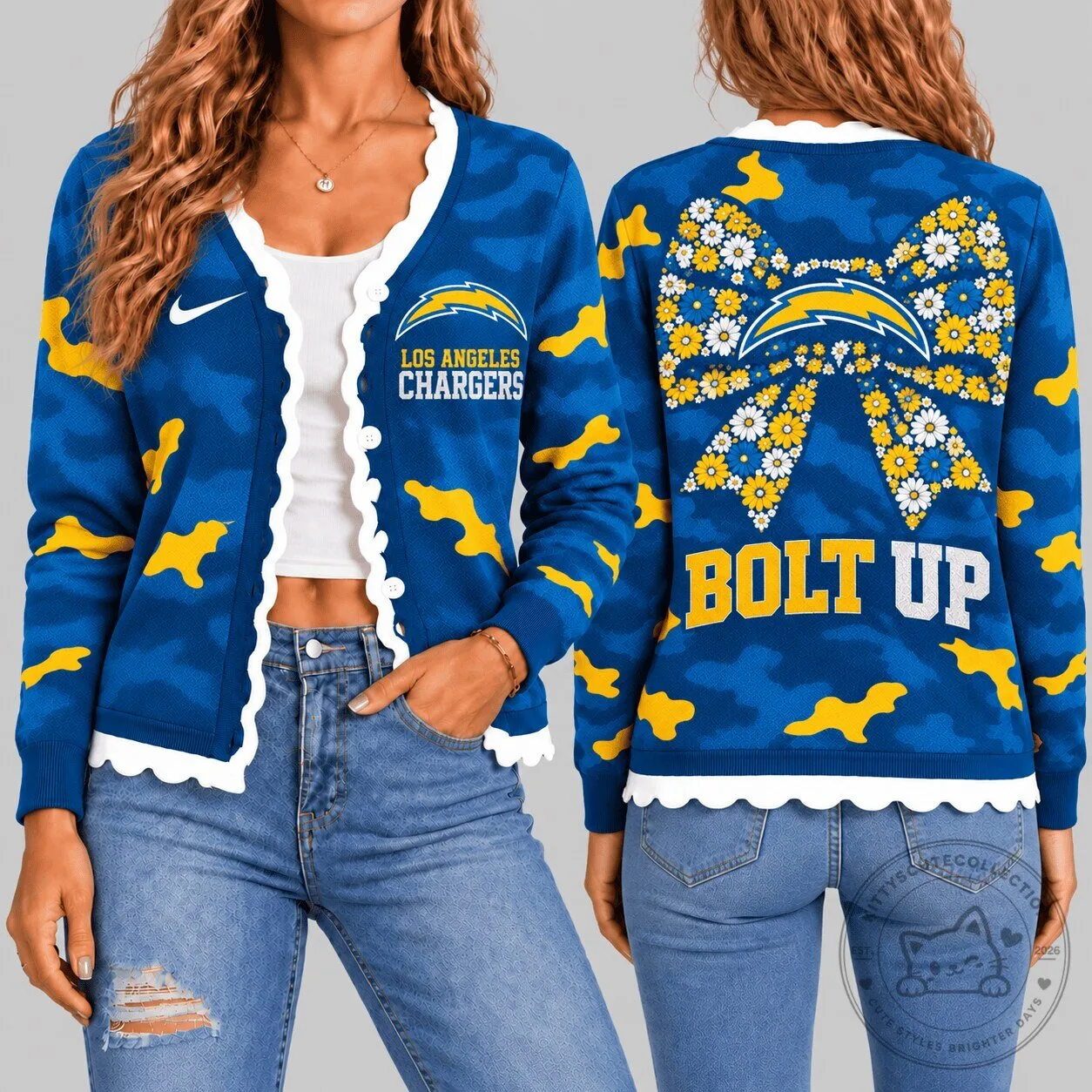 Los Angeles Chargers NFL Football Team Blue Camouflage Knit Cardigan