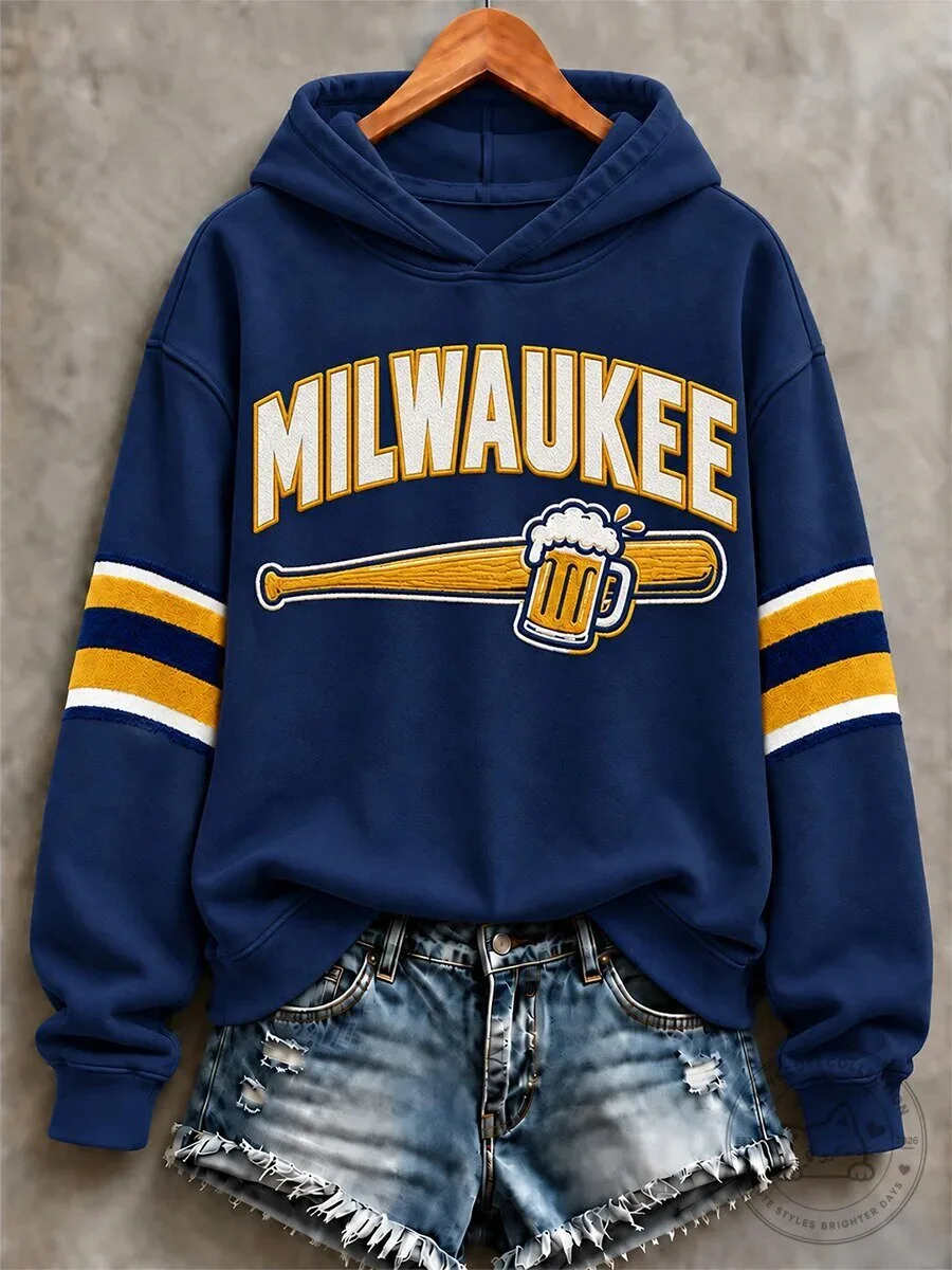 Milwaukee Baseball Beer Mug and Bat Graphic Design Navy Blue Hoodie 2 Milwaukee Baseball Beer Mug and Bat Graphic Design Navy Blue Hoodie