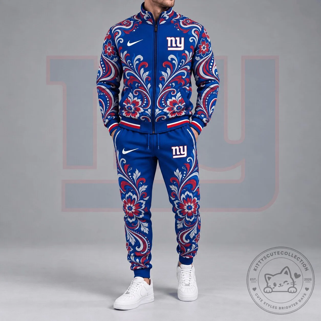 New York Giants NFL Ornamental Floral Paisley Full Zip Jacket