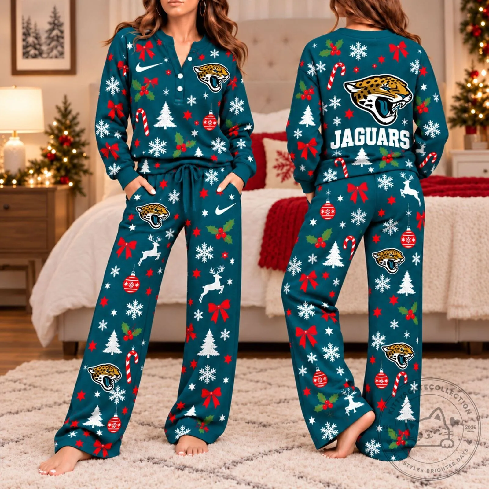Jacksonville Jaguars NFL Top 10 Christmas Game Day Pajamas Set
