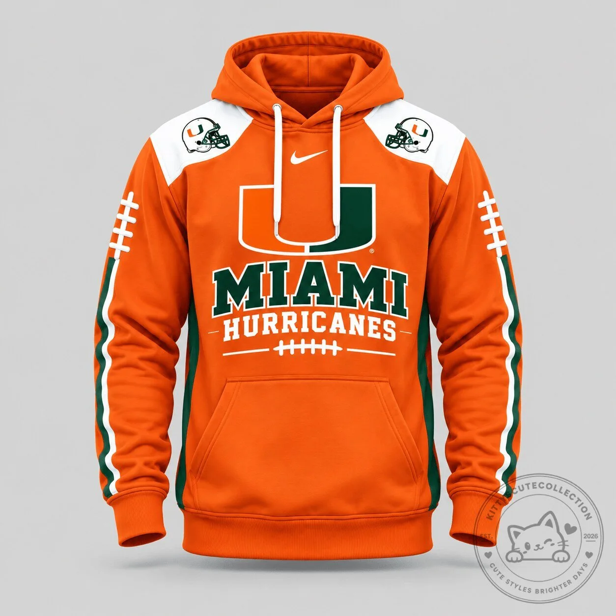 Miami Hurricanes Football Team Orange and Green Fan Hoodie