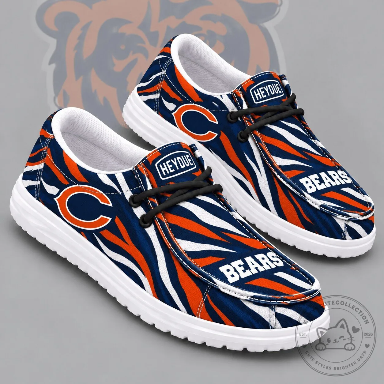 Chicago Bears NFL Wild Zebra Stripe Print Hey Dude Shoes for Men and Women