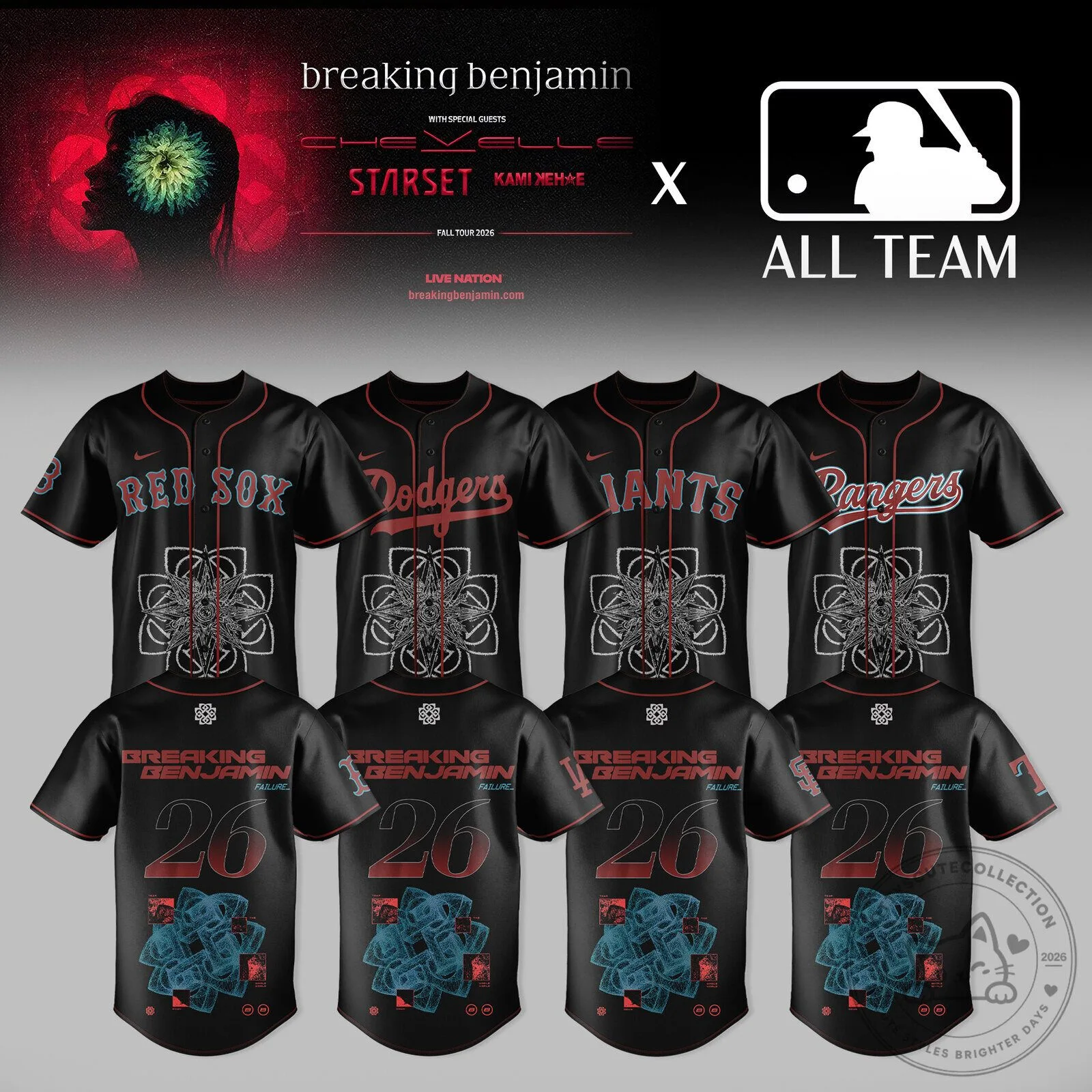 Breaking Benjamin Baseball Jersey with Major League Baseball Team Logos