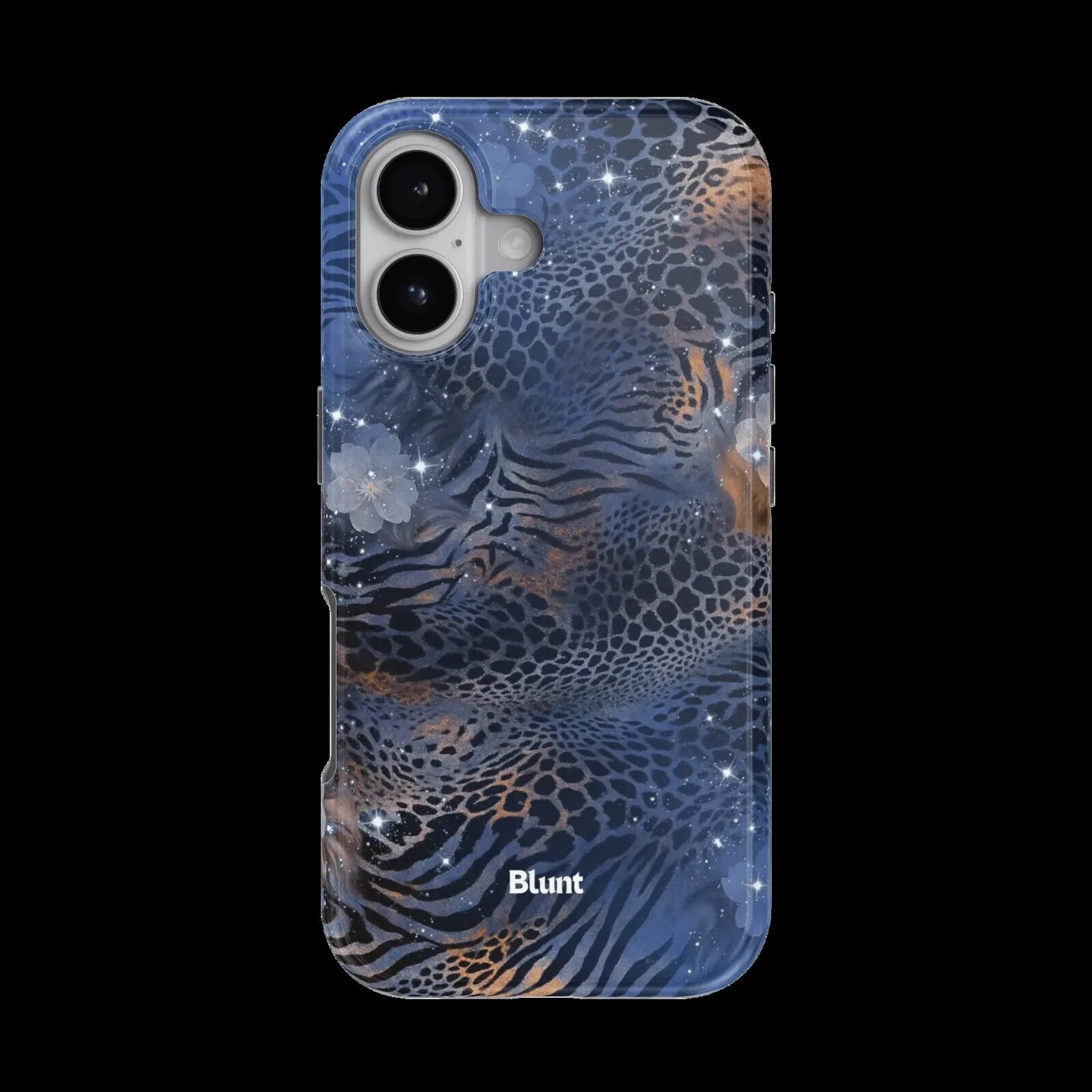 Midnight Blue Leopard Print and Zebra Stripes iPhone Case with Glitter Stars