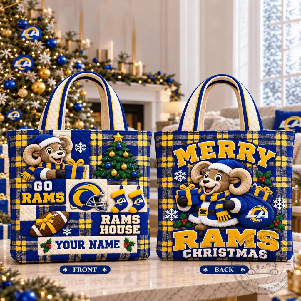 Los Angeles Rams NFL Christmas Plaid Quilted Tote Bag Los Angeles Rams NFL Christmas Plaid Quilted Tote Bag
