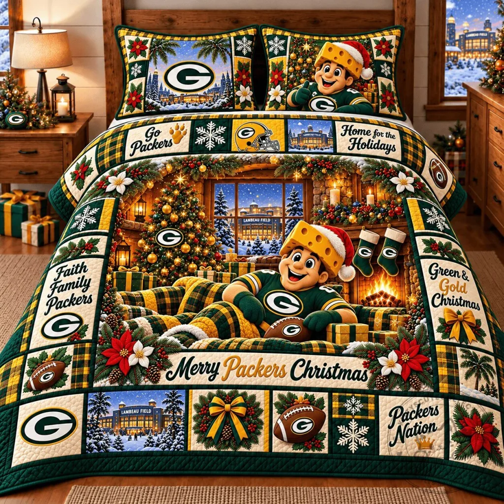 Green Bay Packers NFL Special Christmas Bedding Set Gift For Fan Green Bay Packers NFL Special Christmas Bedding Set Gift For Fan