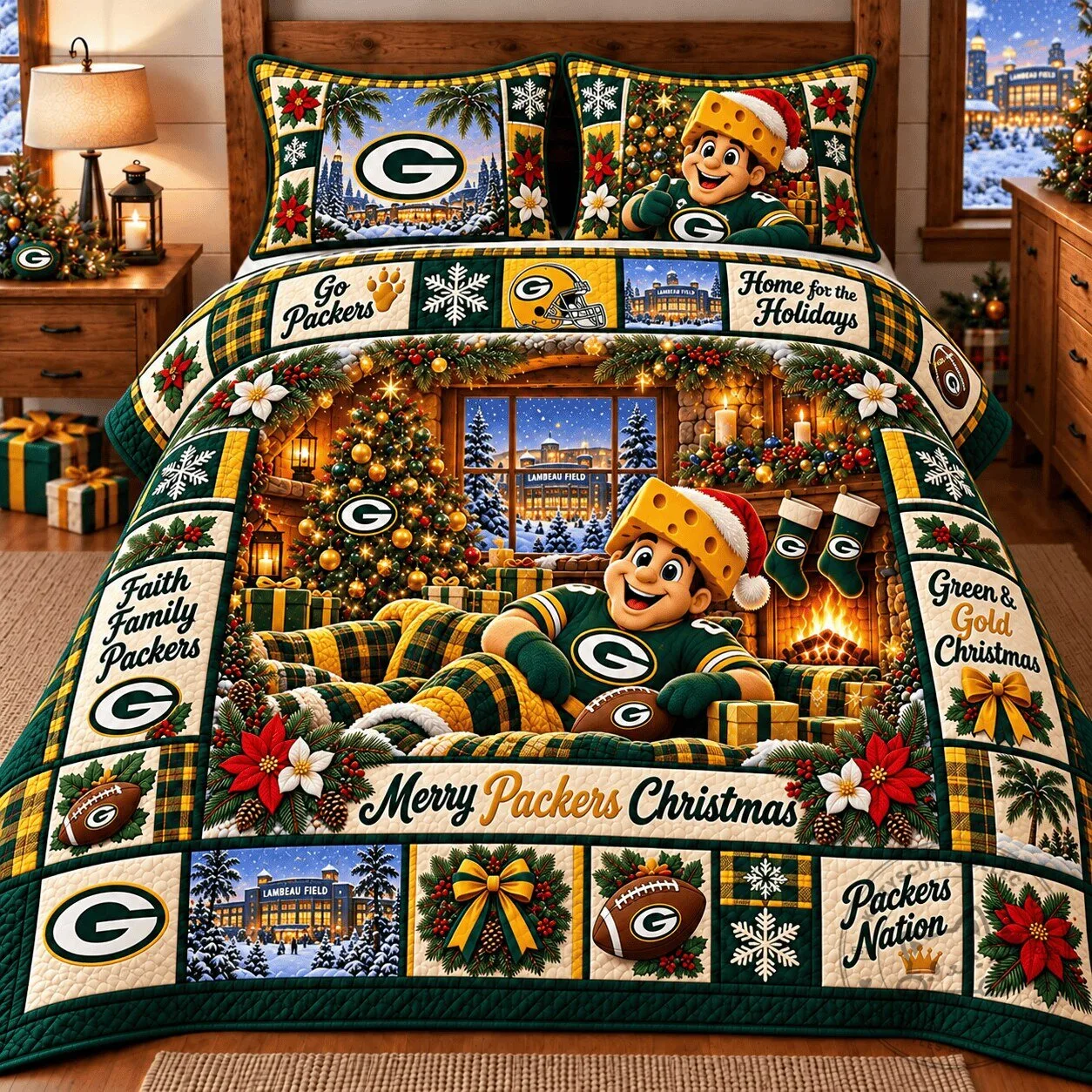 Green Bay Packers NFL Special Christmas Bedding Set Gift For Fan