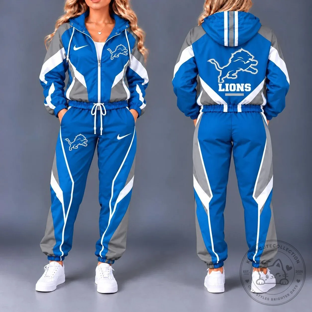 Detroit Lions NFL Team Pride Waterproof Polyester Jacket and Jogger Pants Tracksuit