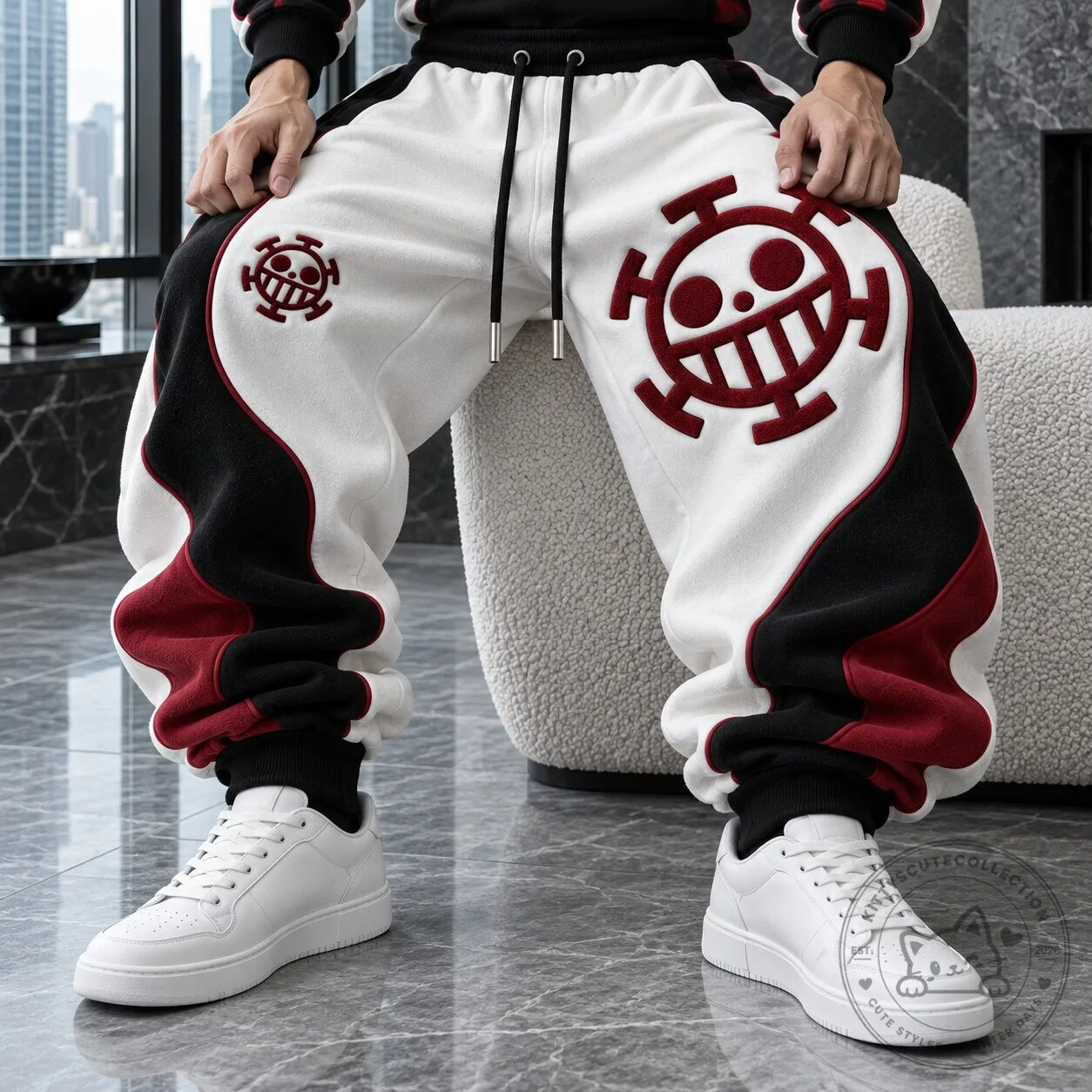 One Piece Trafalgar Law Pirate Symbol Embroidered Jogger Sweatpants