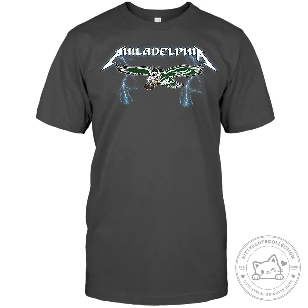 Philadelphia Eagles Metallica Ride The Lightning Football Team Logo T-Shirt